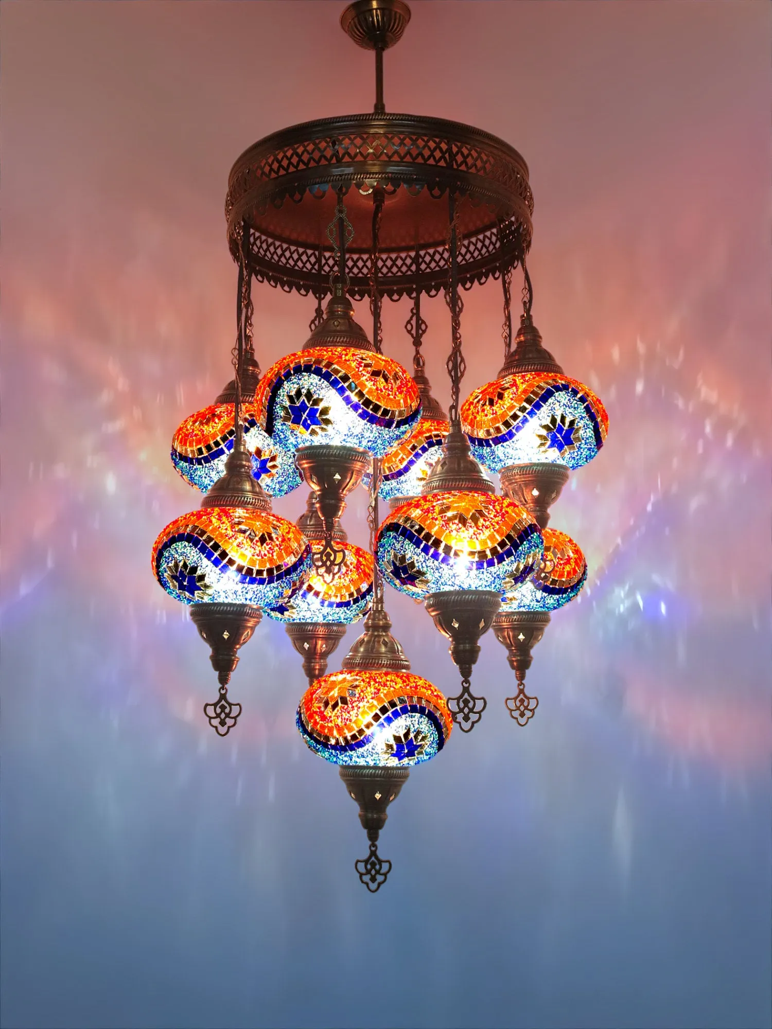 Turkish Mosaic Chandelier 9 Globe Ceiling Lights