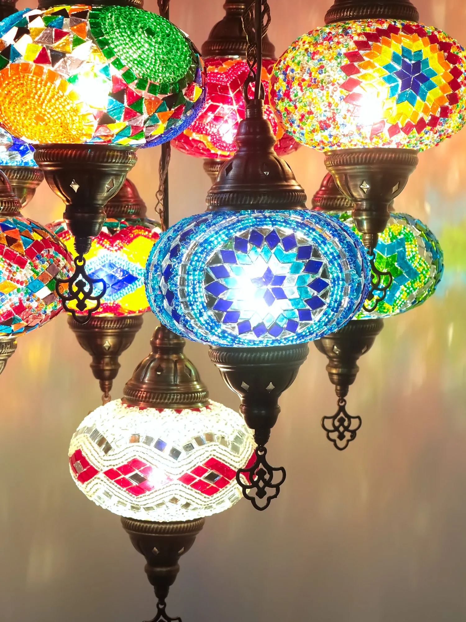 Turkish Mosaic Chandelier 9 Globe Ceiling Lights