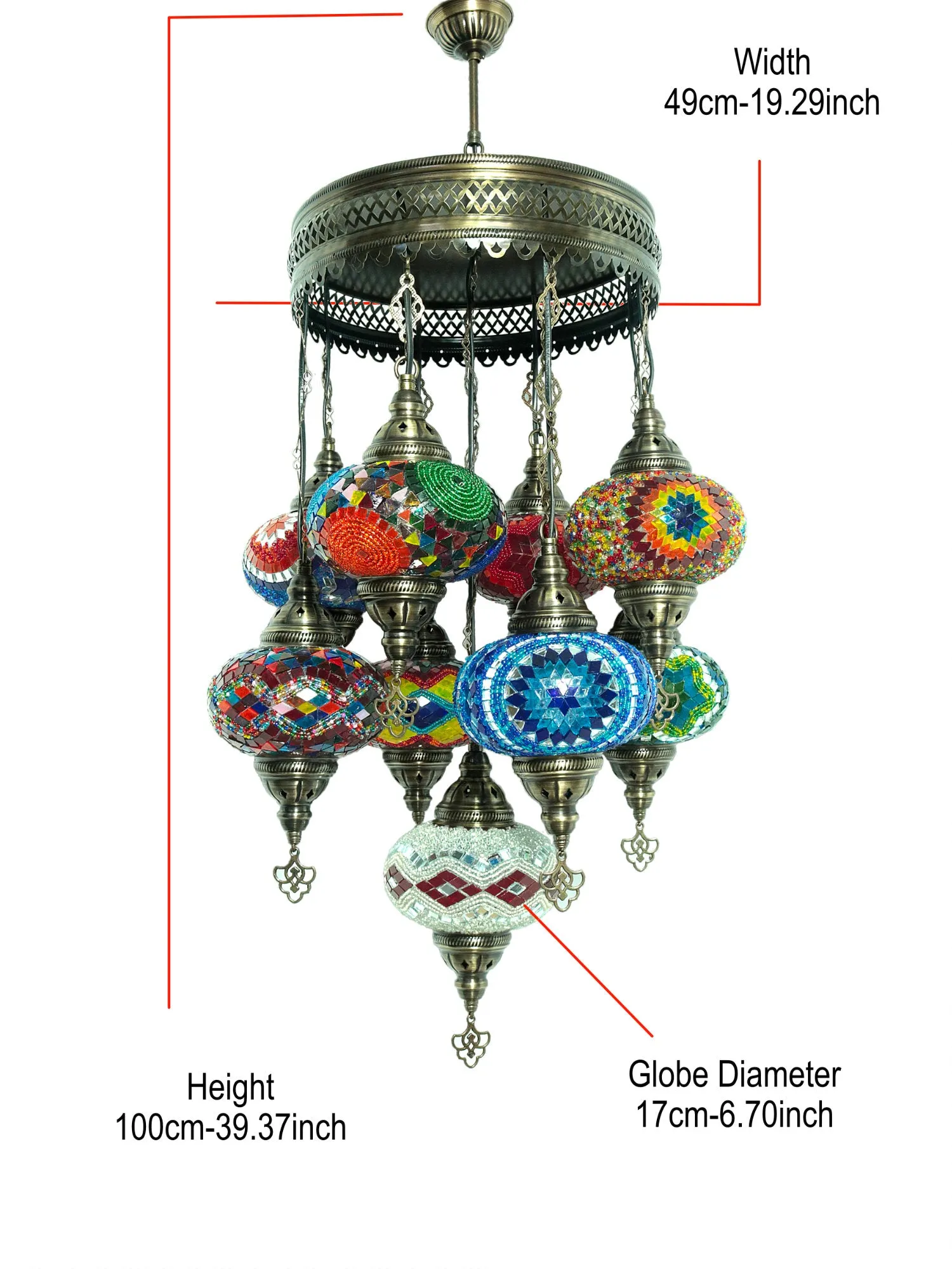 Turkish Mosaic Chandelier 9 Globe Ceiling Lights