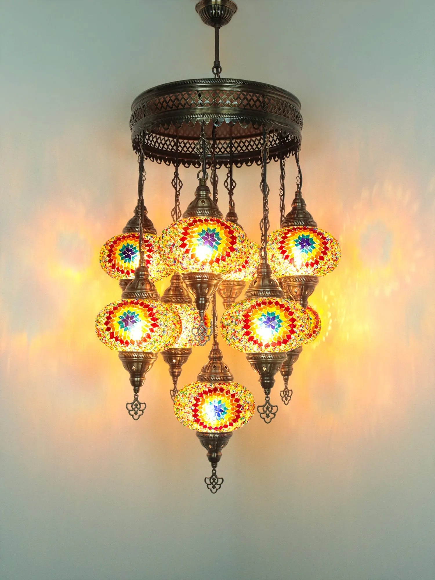 Turkish Mosaic Chandelier 9 Globe Ceiling Lights