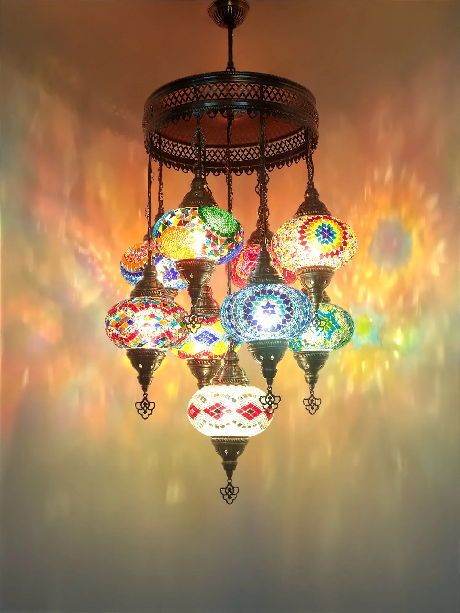 Turkish Mosaic Chandelier 9 Globe Ceiling Lights