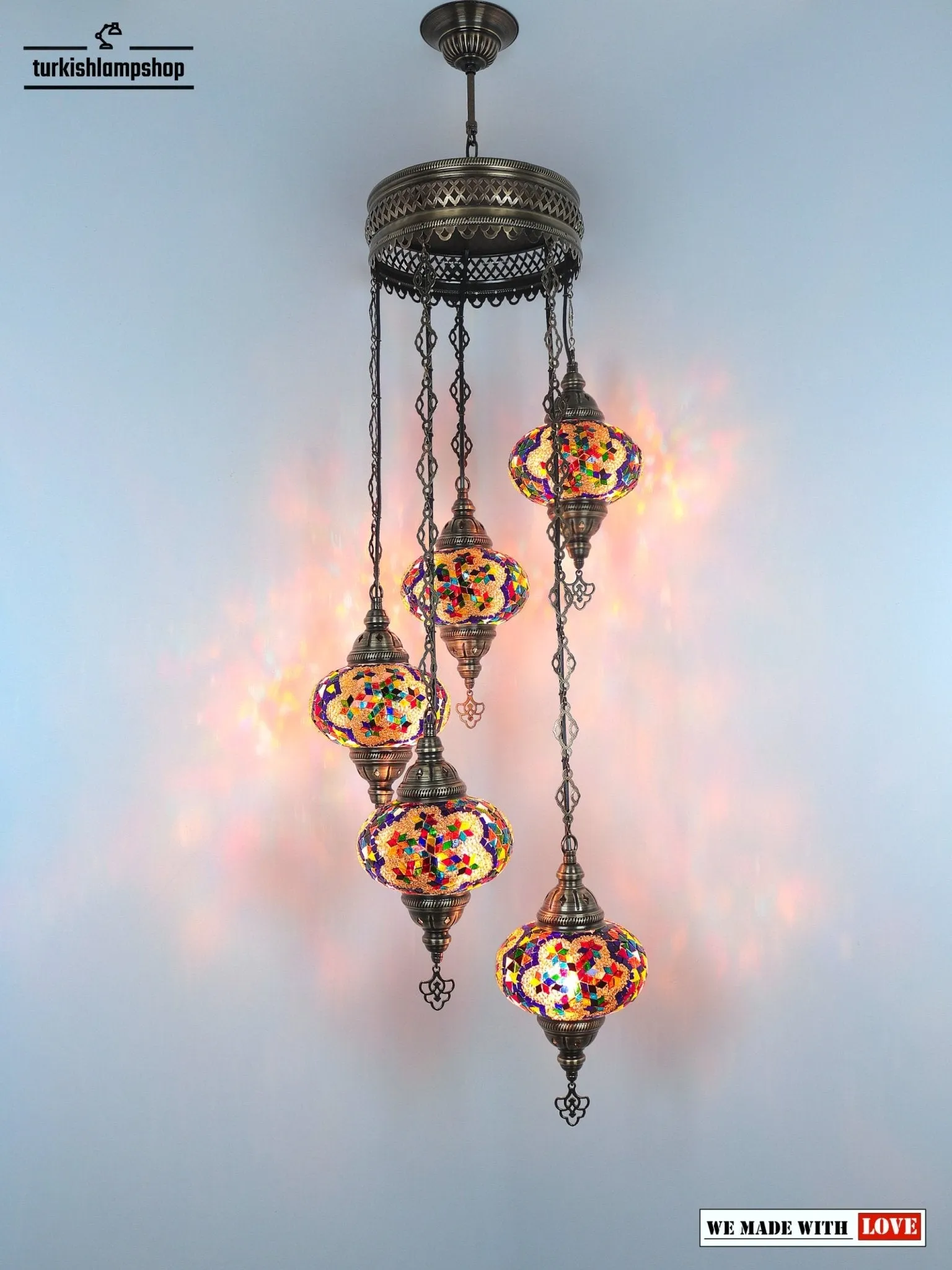 Turkish Mosaic Chandelier Sprial Design 5 Globe