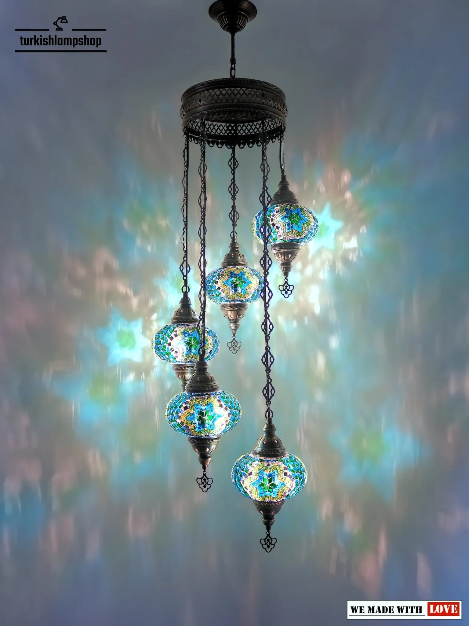 Turkish Mosaic Chandelier Sprial Design 5 Globe
