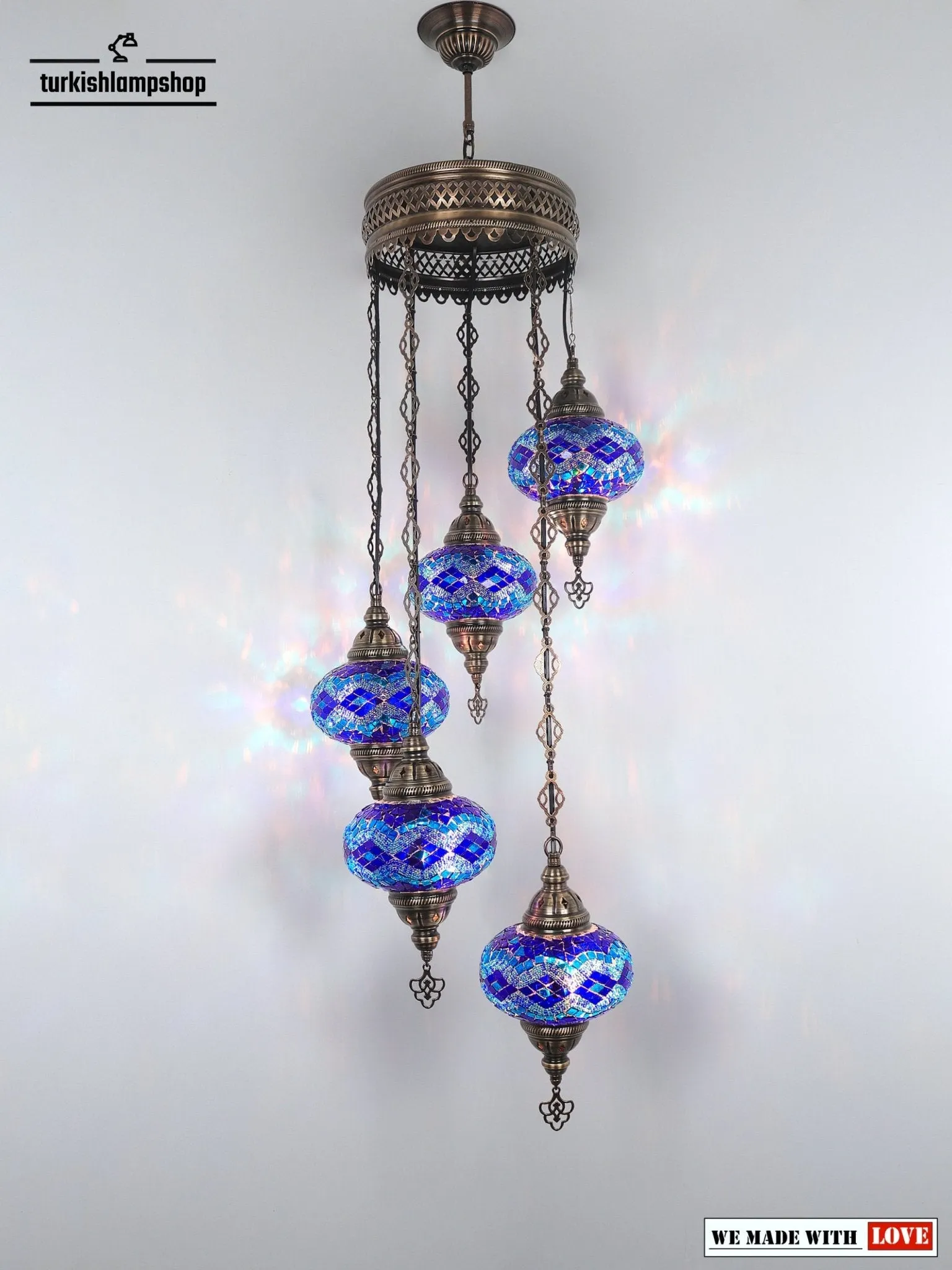 Turkish Mosaic Chandelier Sprial Design 5 Globe