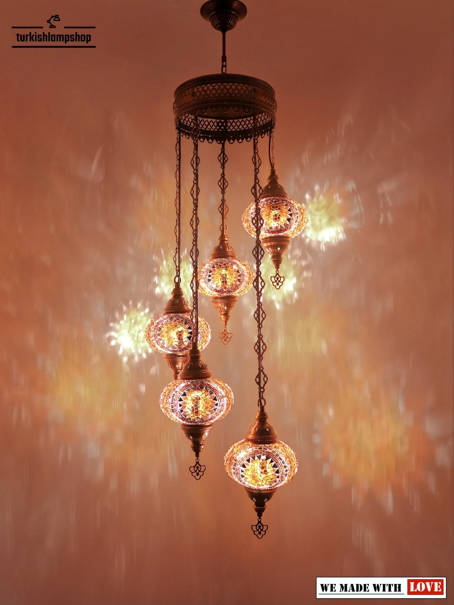 Turkish Mosaic Chandelier Sprial Design 5 Globe