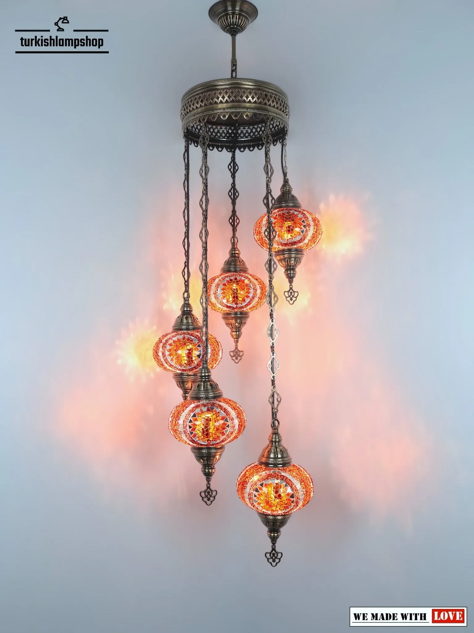 Turkish Mosaic Chandelier Sprial Design 5 Globe