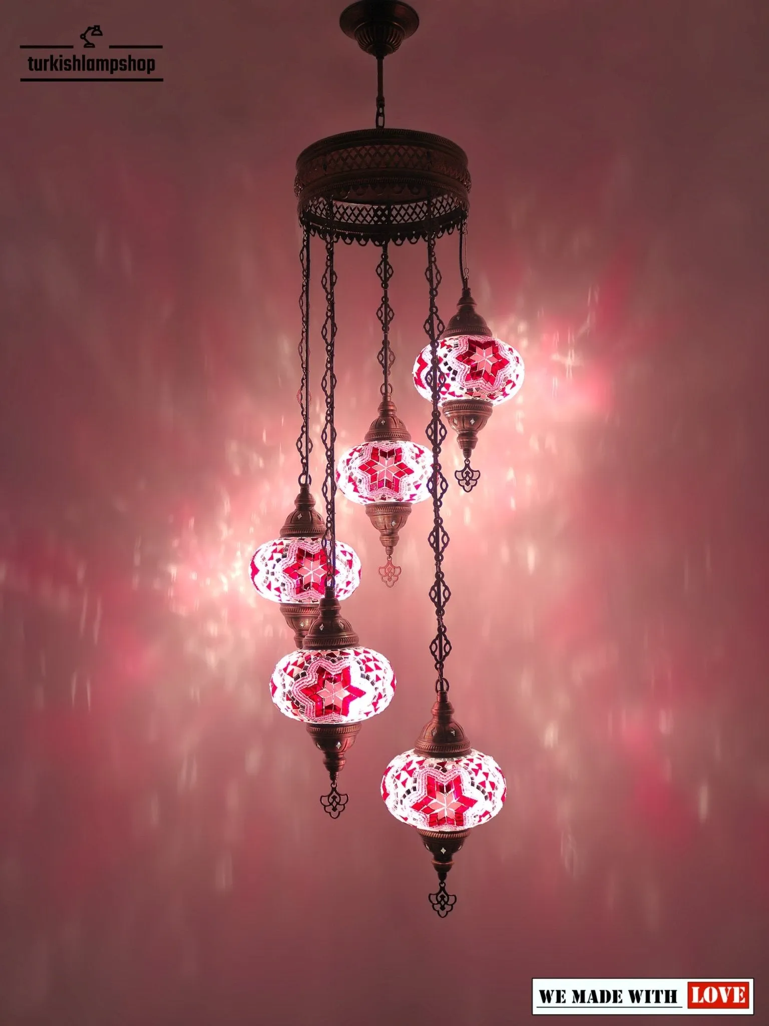 Turkish Mosaic Chandelier Sprial Design 5 Globe