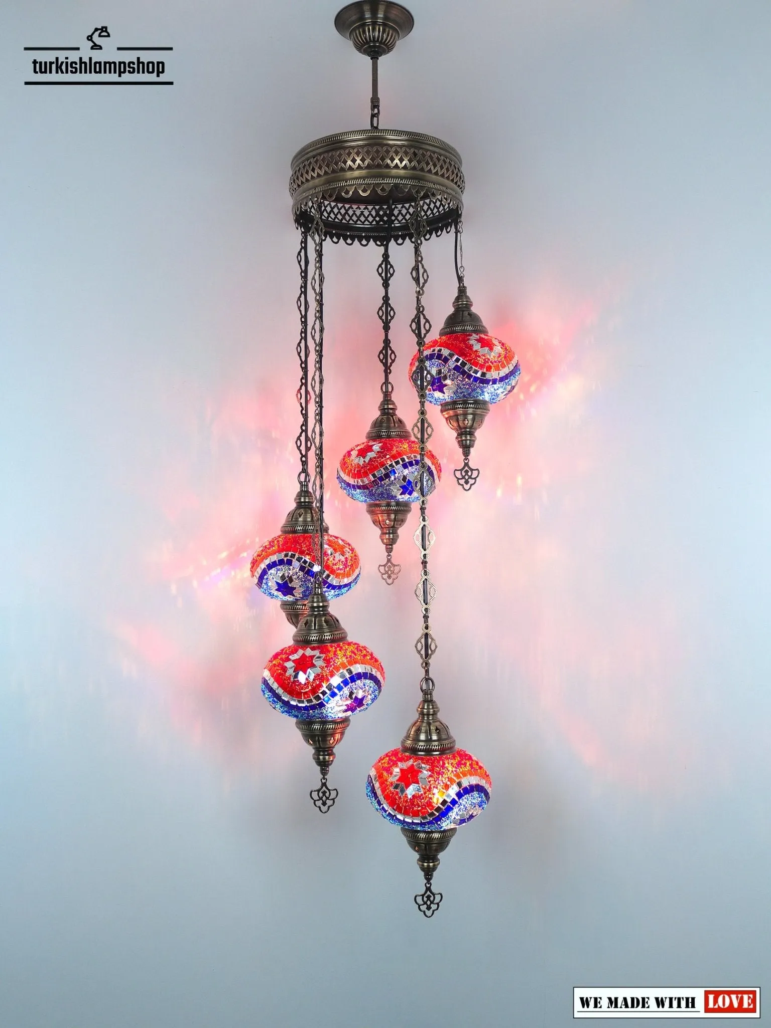 Turkish Mosaic Chandelier Sprial Design 5 Globe
