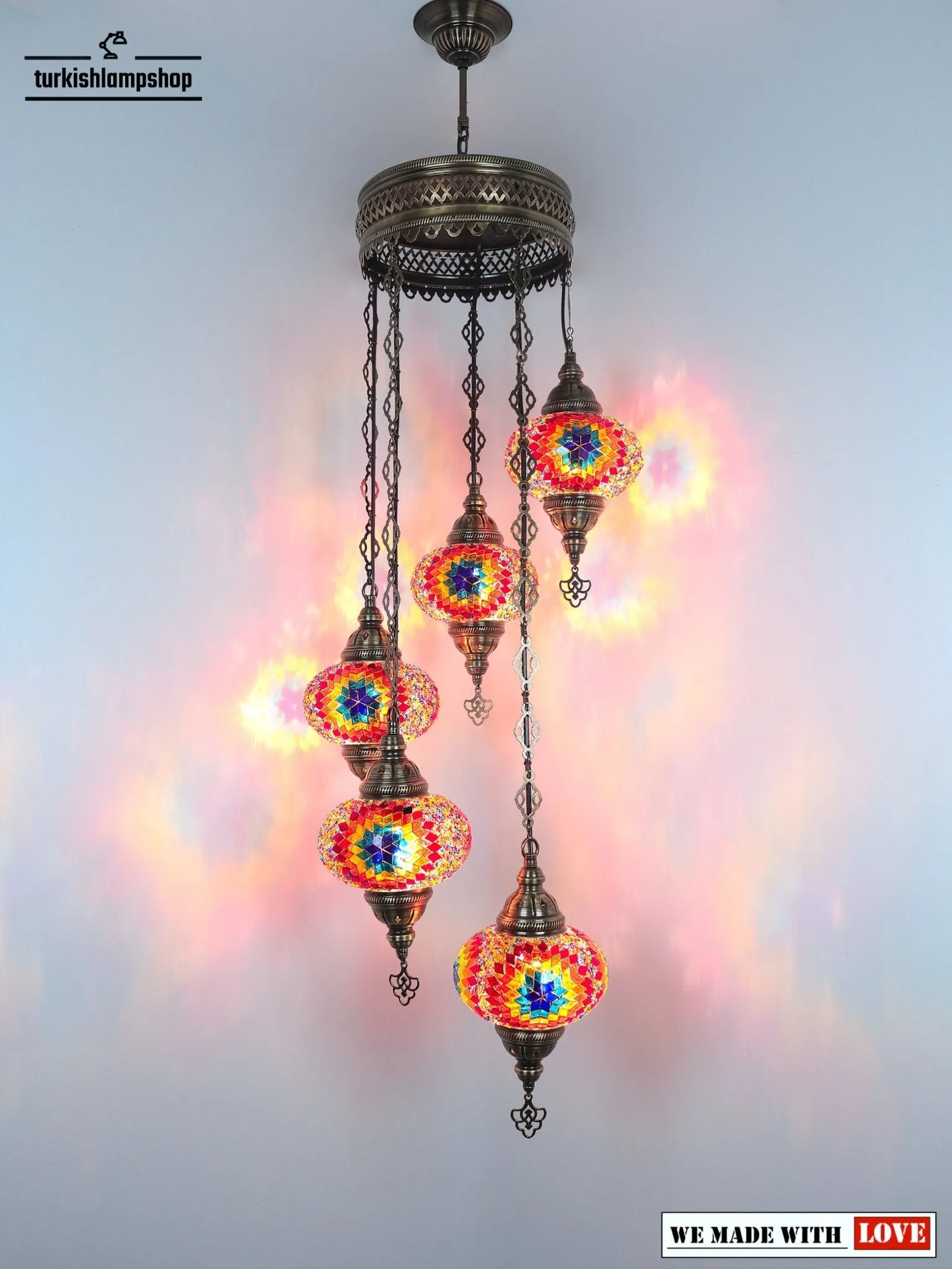 Turkish Mosaic Chandelier Sprial Design 5 Globe
