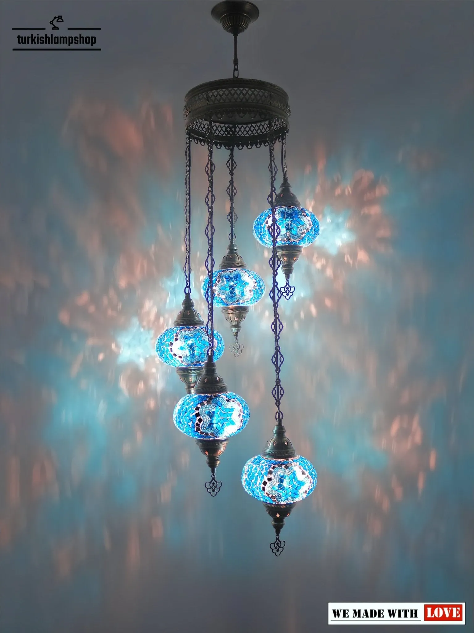 Turkish Mosaic Chandelier Sprial Design 5 Globe