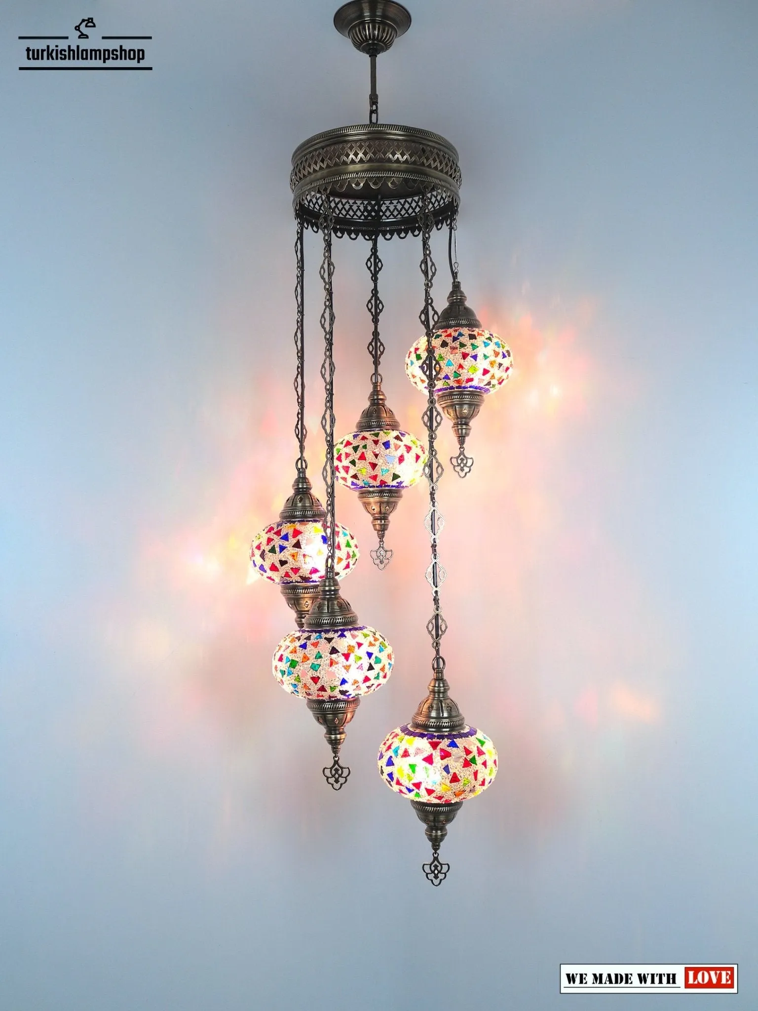 Turkish Mosaic Chandelier Sprial Design 5 Globe