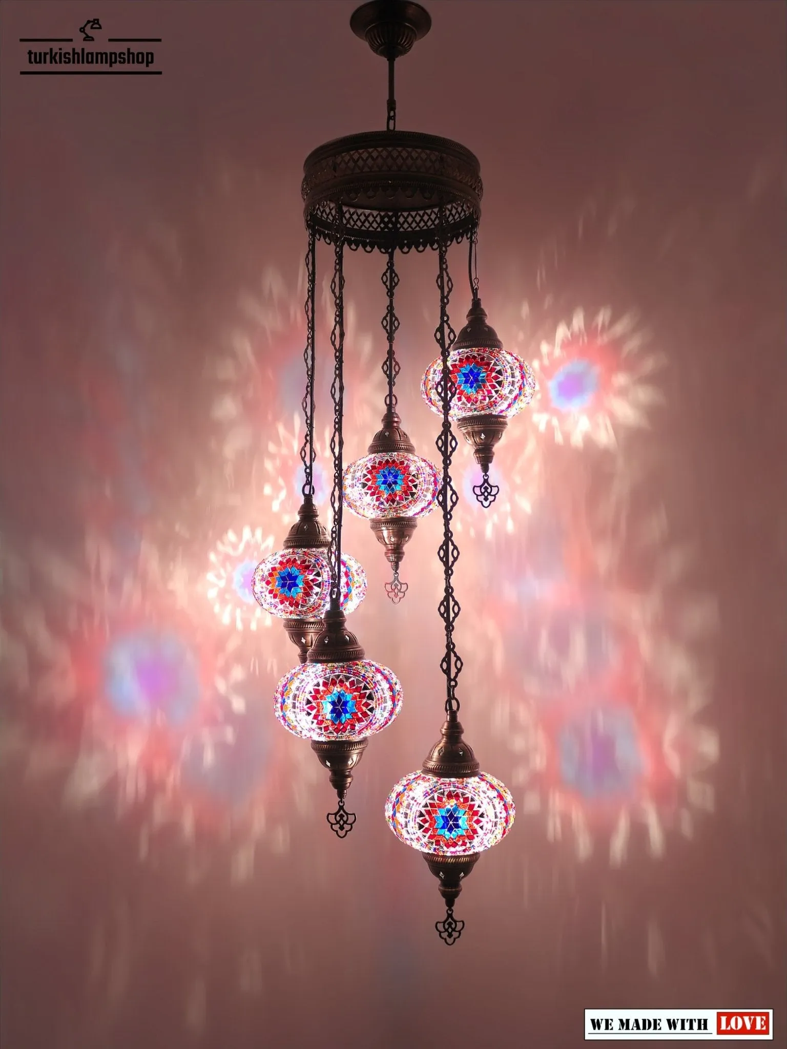 Turkish Mosaic Chandelier Sprial Design 5 Globe