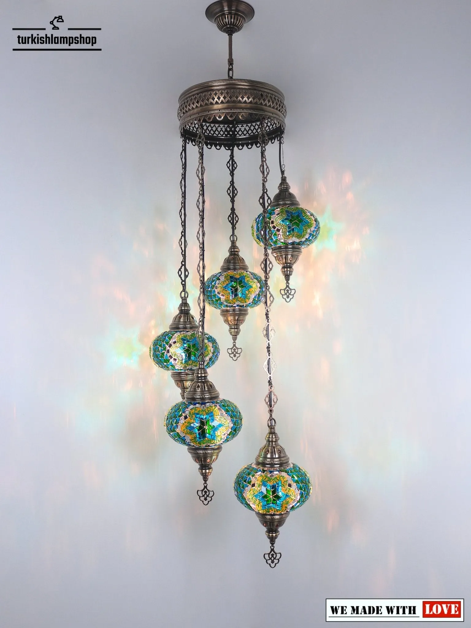 Turkish Mosaic Chandelier Sprial Design 5 Globe