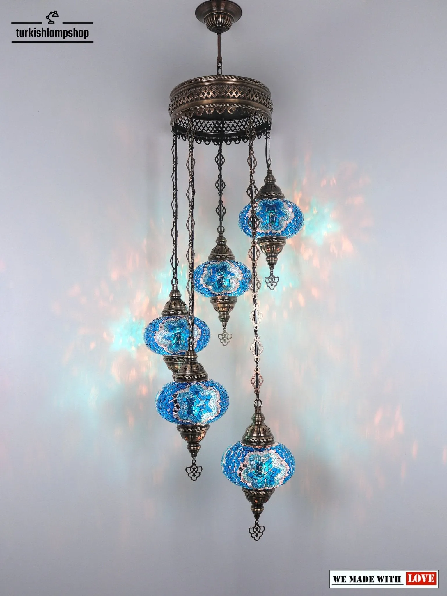 Turkish Mosaic Chandelier Sprial Design 5 Globe