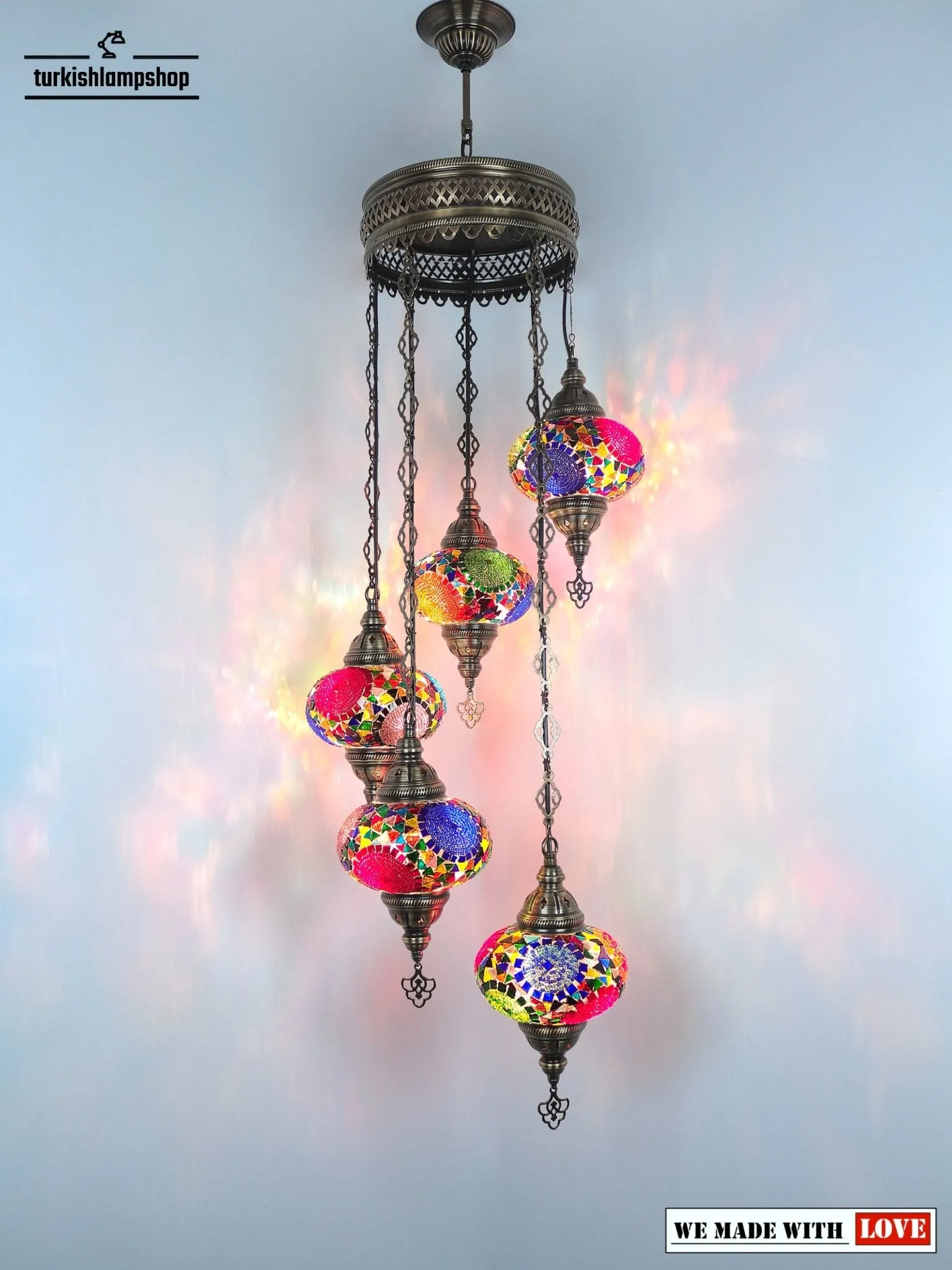 Turkish Mosaic Chandelier Sprial Design 5 Globe