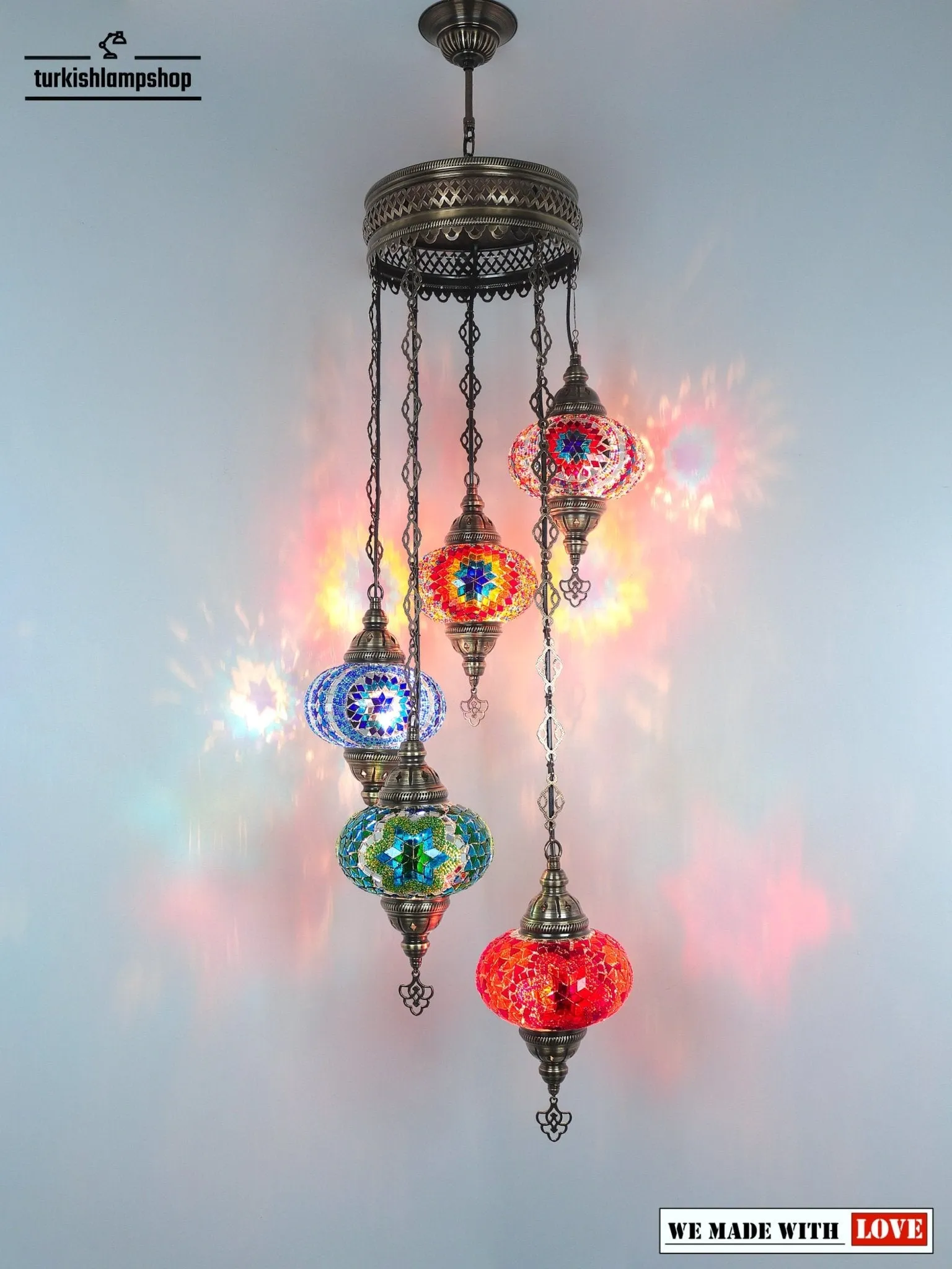 Turkish Mosaic Chandelier Sprial Design 5 Globe