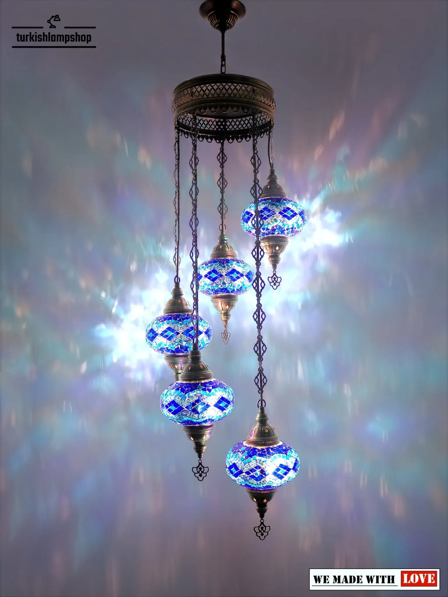 Turkish Mosaic Chandelier Sprial Design 5 Globe