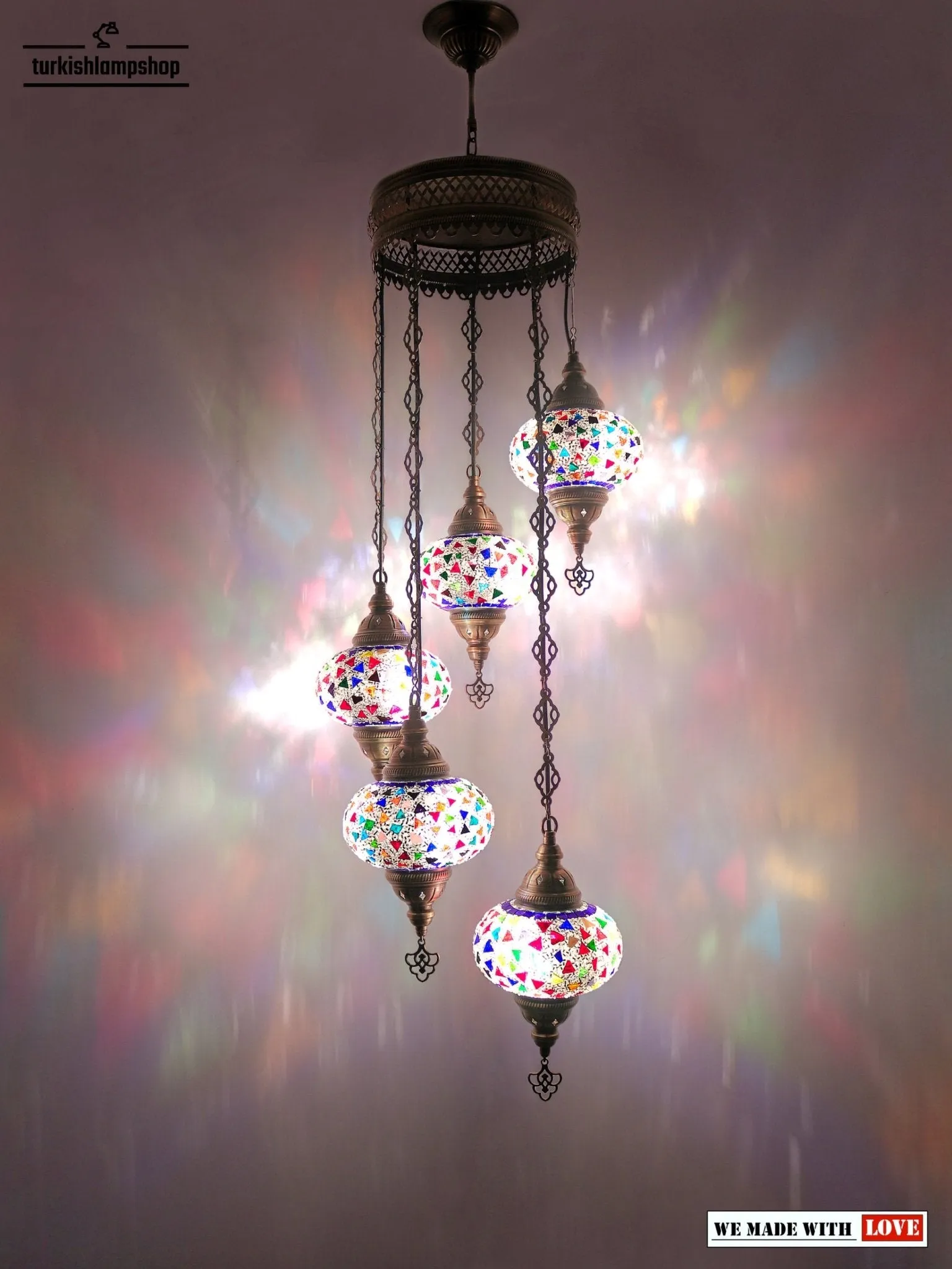 Turkish Mosaic Chandelier Sprial Design 5 Globe