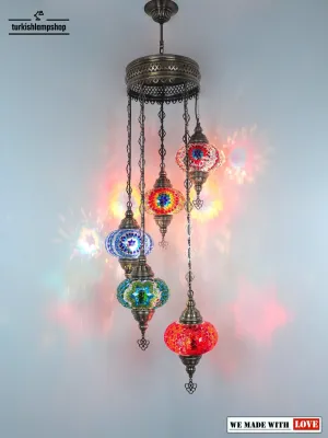 Turkish Mosaic Chandelier Sprial Design 5 Globe