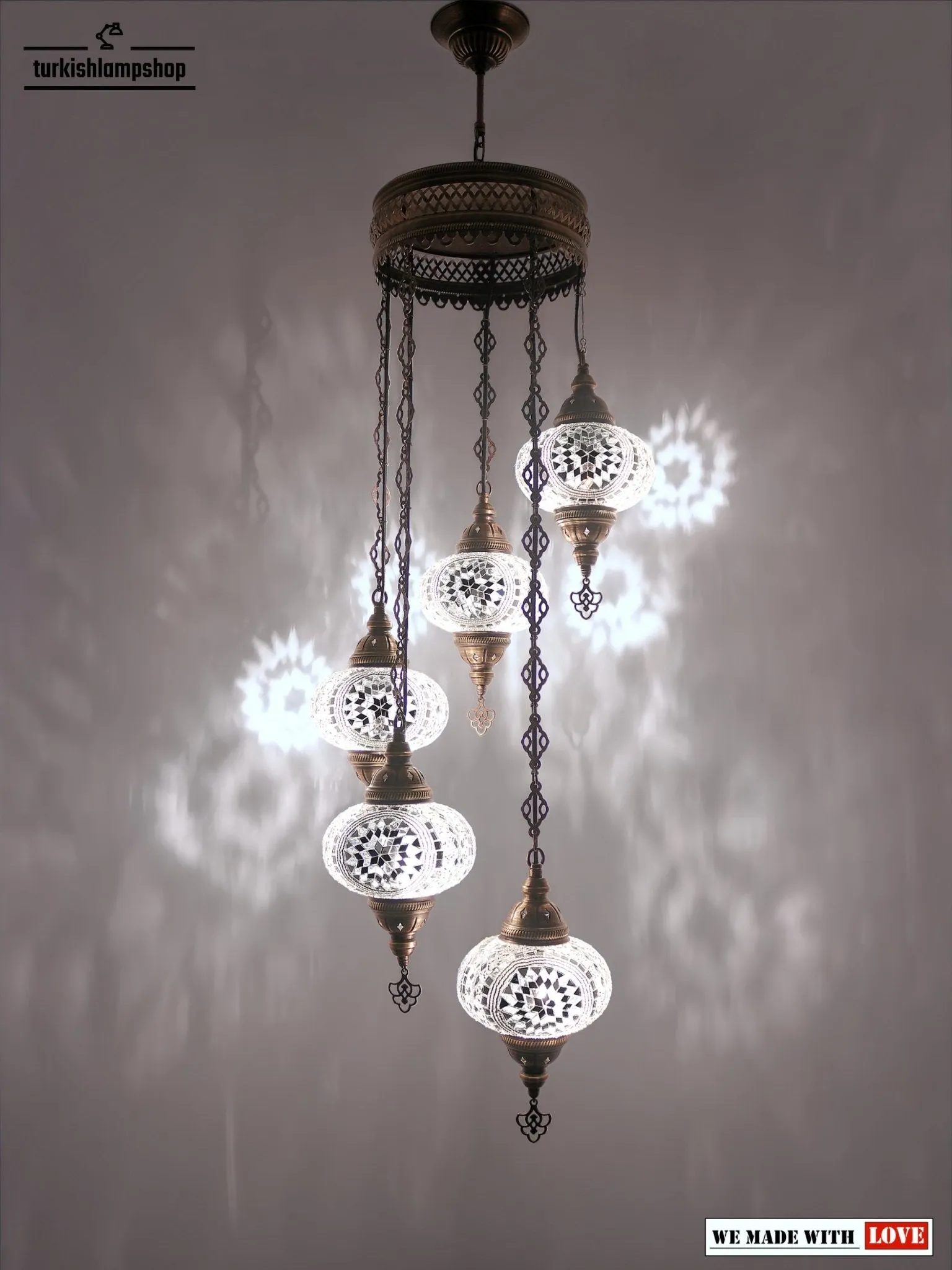 Turkish Mosaic Chandelier Sprial Design 5 Globe