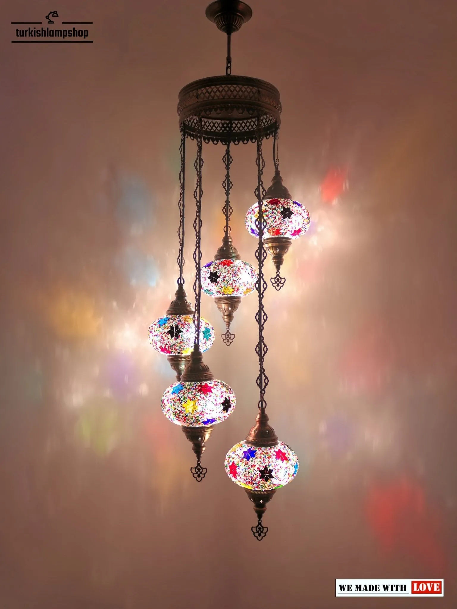 Turkish Mosaic Chandelier Sprial Design 5 Globe