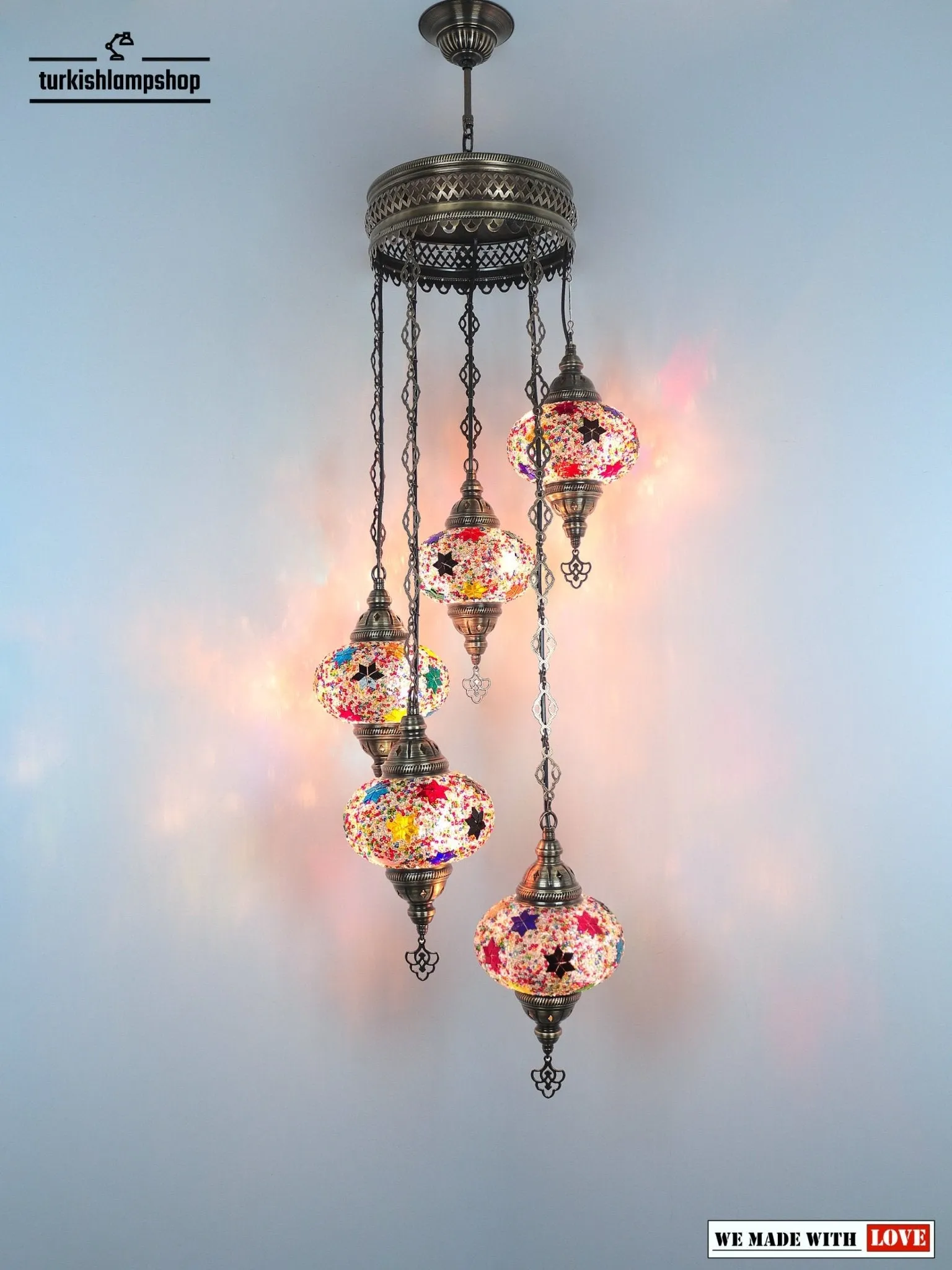 Turkish Mosaic Chandelier Sprial Design 5 Globe