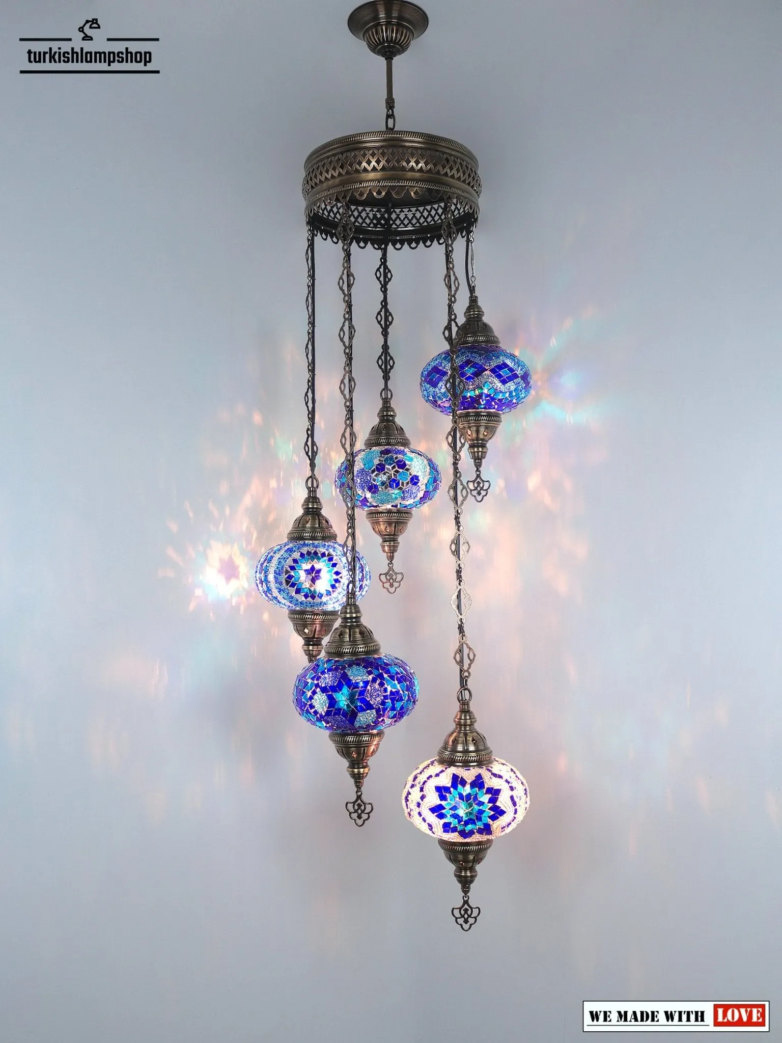 Turkish Mosaic Chandelier Sprial Design 5 Globe
