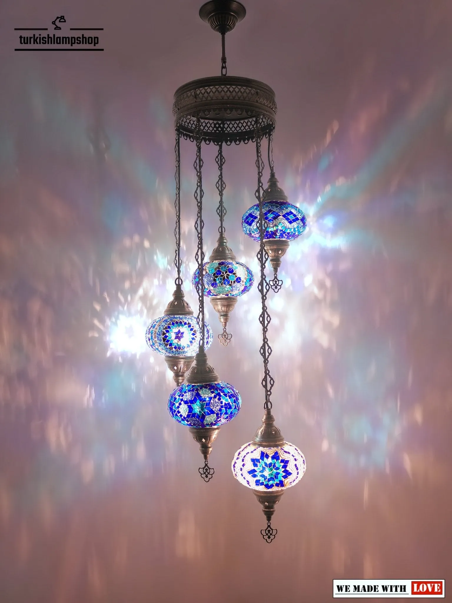 Turkish Mosaic Chandelier Sprial Design 5 Globe