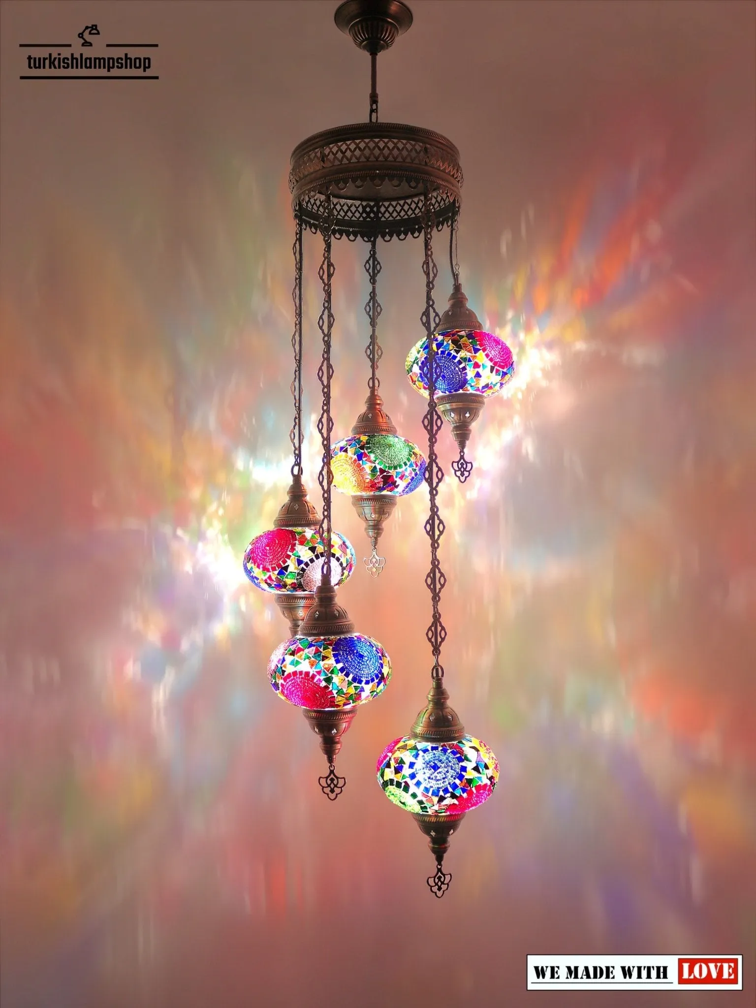 Turkish Mosaic Chandelier Sprial Design 5 Globe