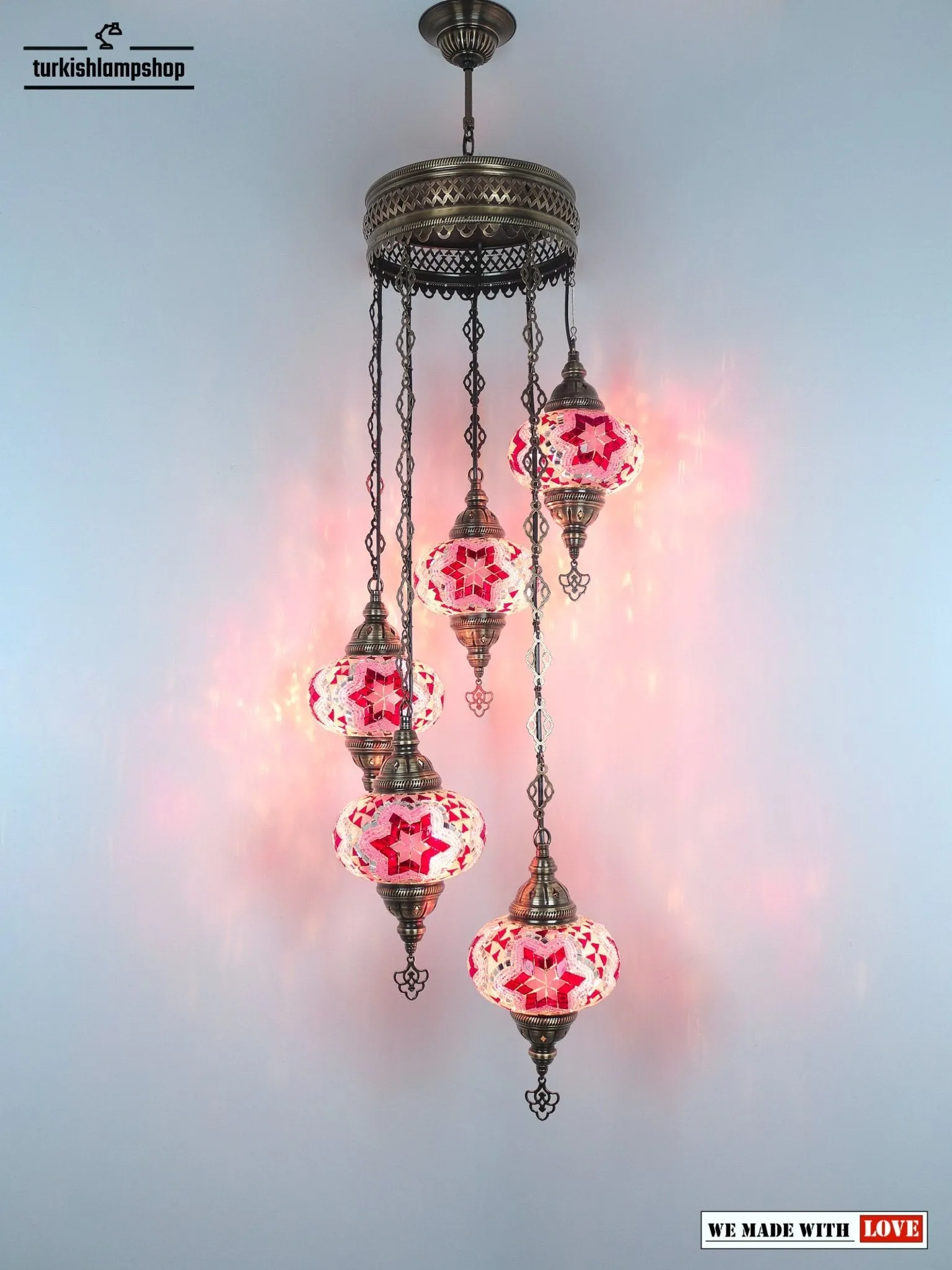 Turkish Mosaic Chandelier Sprial Design 5 Globe