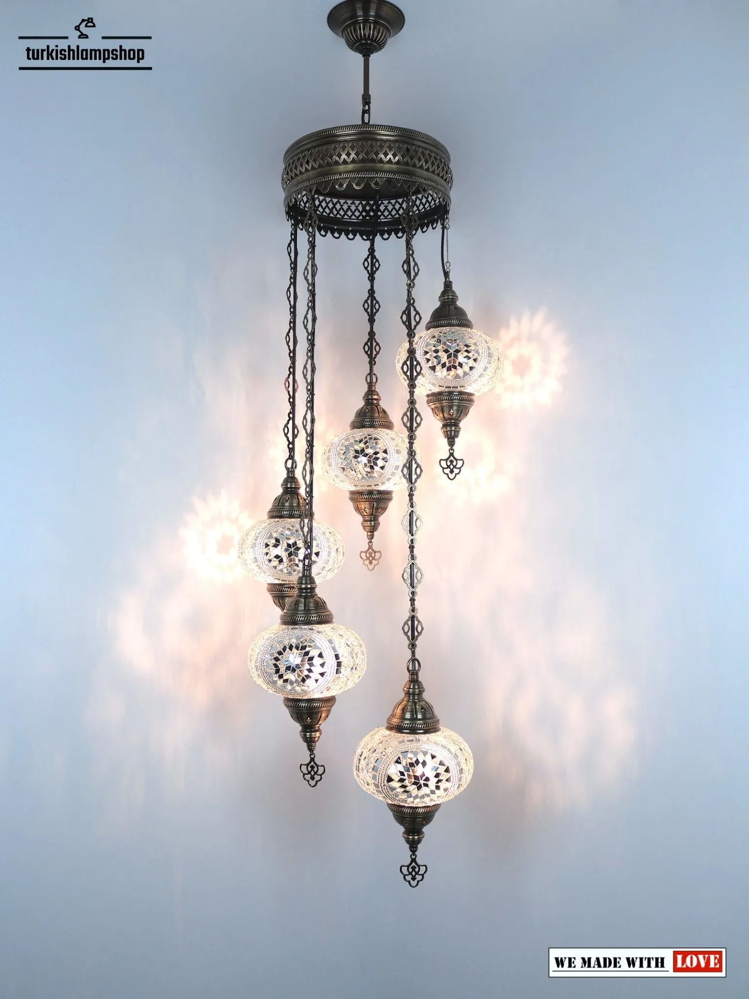 Turkish Mosaic Chandelier Sprial Design 5 Globe