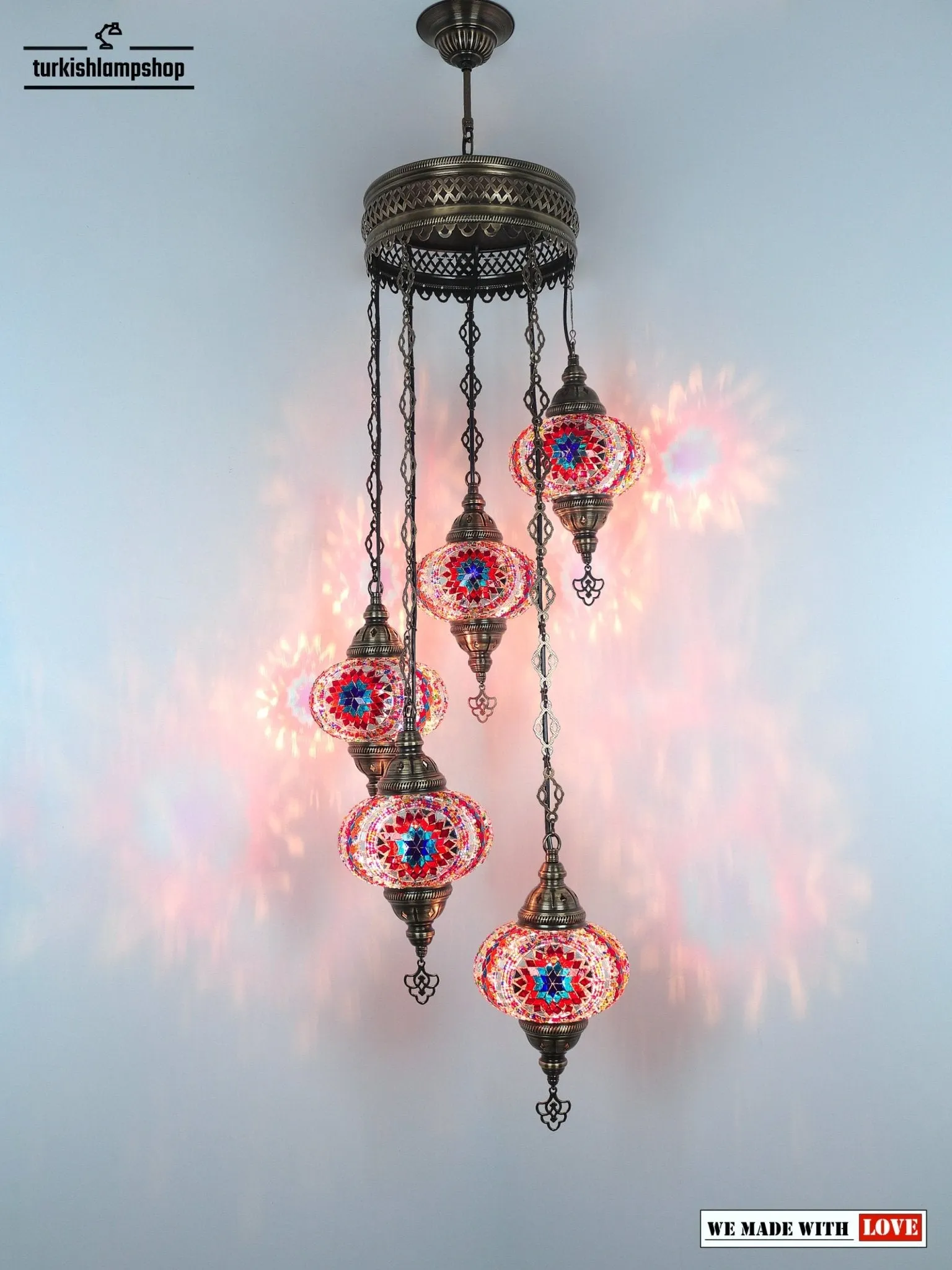 Turkish Mosaic Chandelier Sprial Design 5 Globe