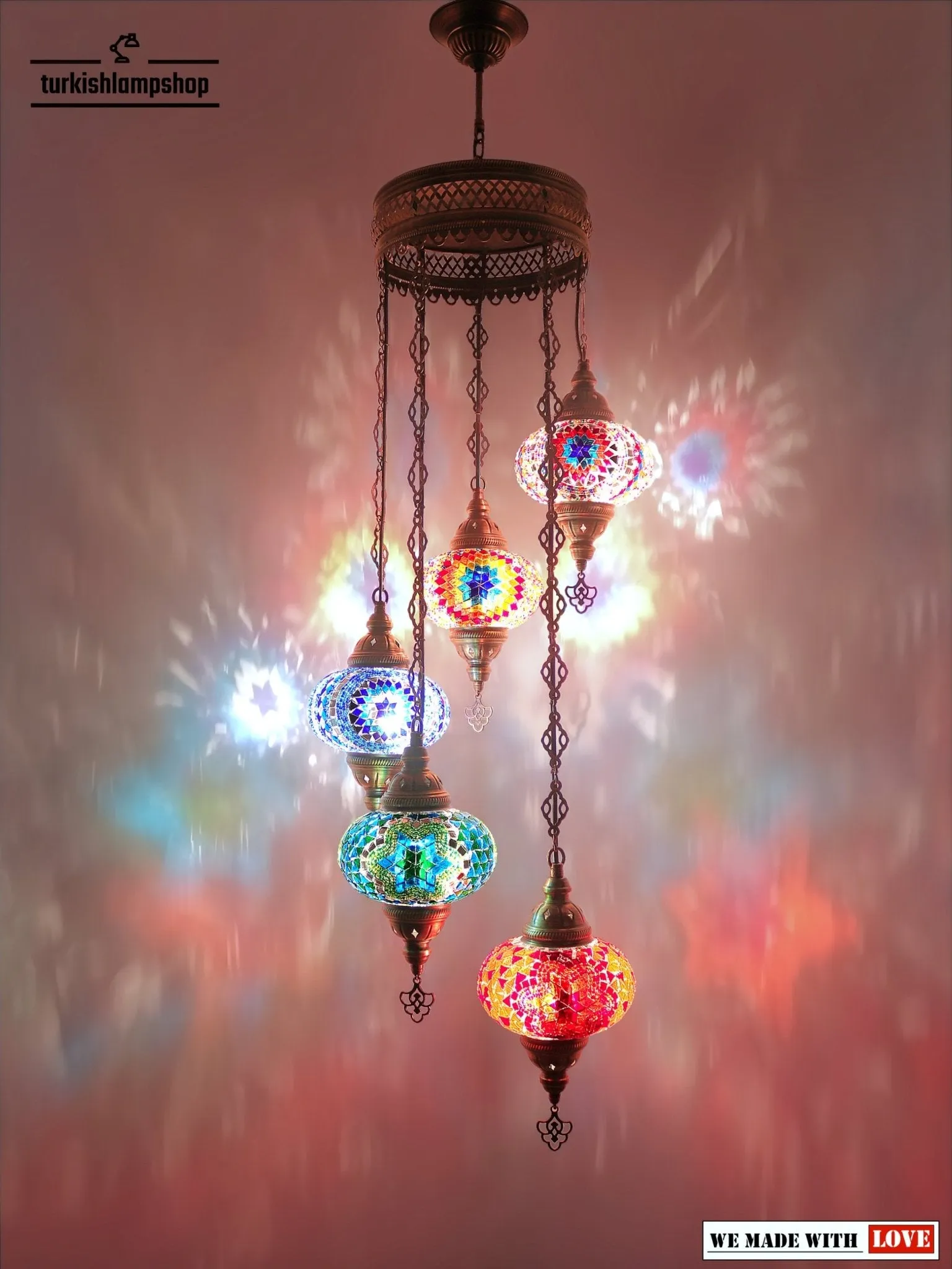 Turkish Mosaic Chandelier Sprial Design 5 Globe