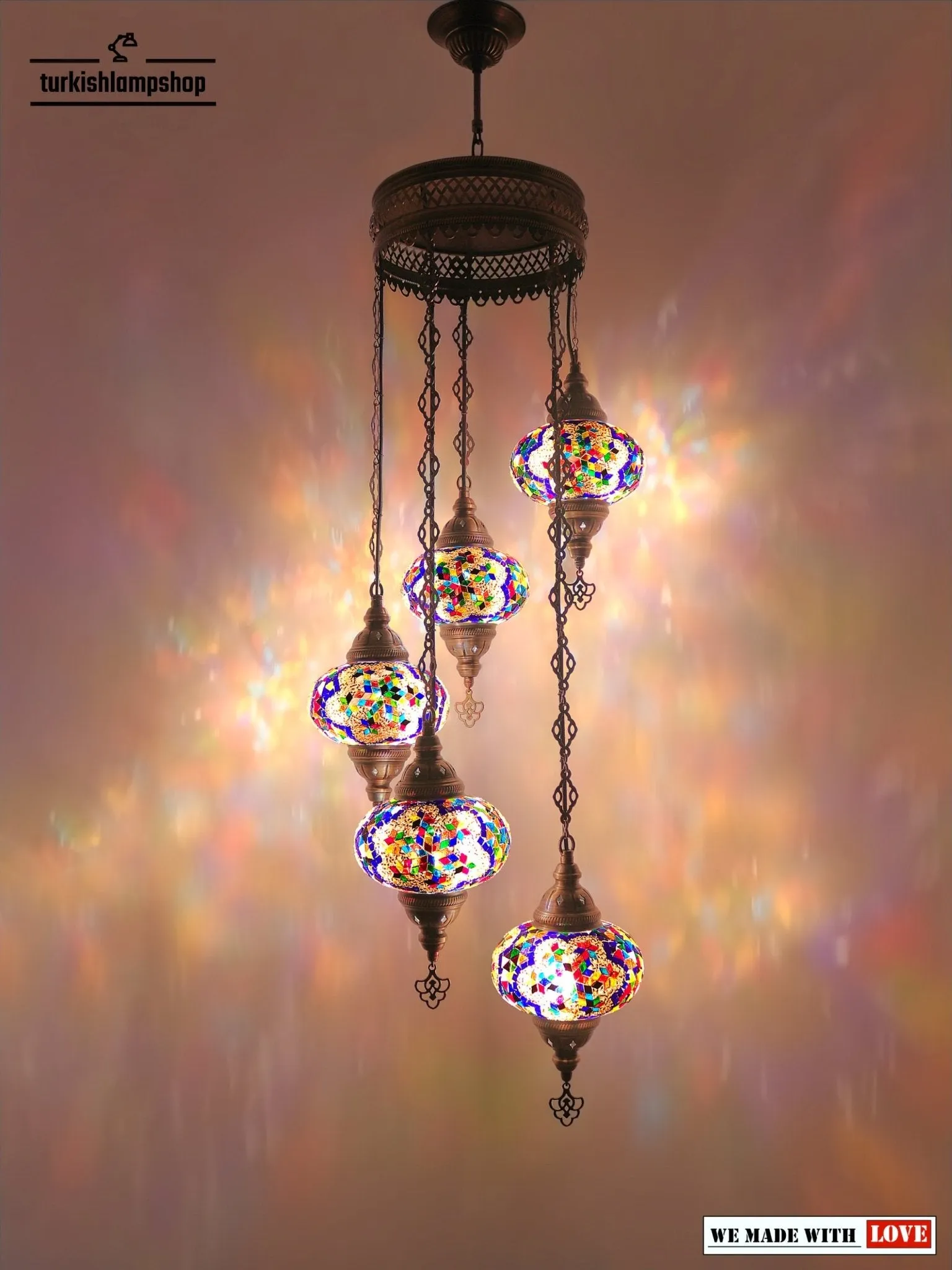Turkish Mosaic Chandelier Sprial Design 5 Globe