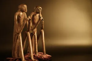 Vintage African Brass Monkey Pair, Ivory Coast