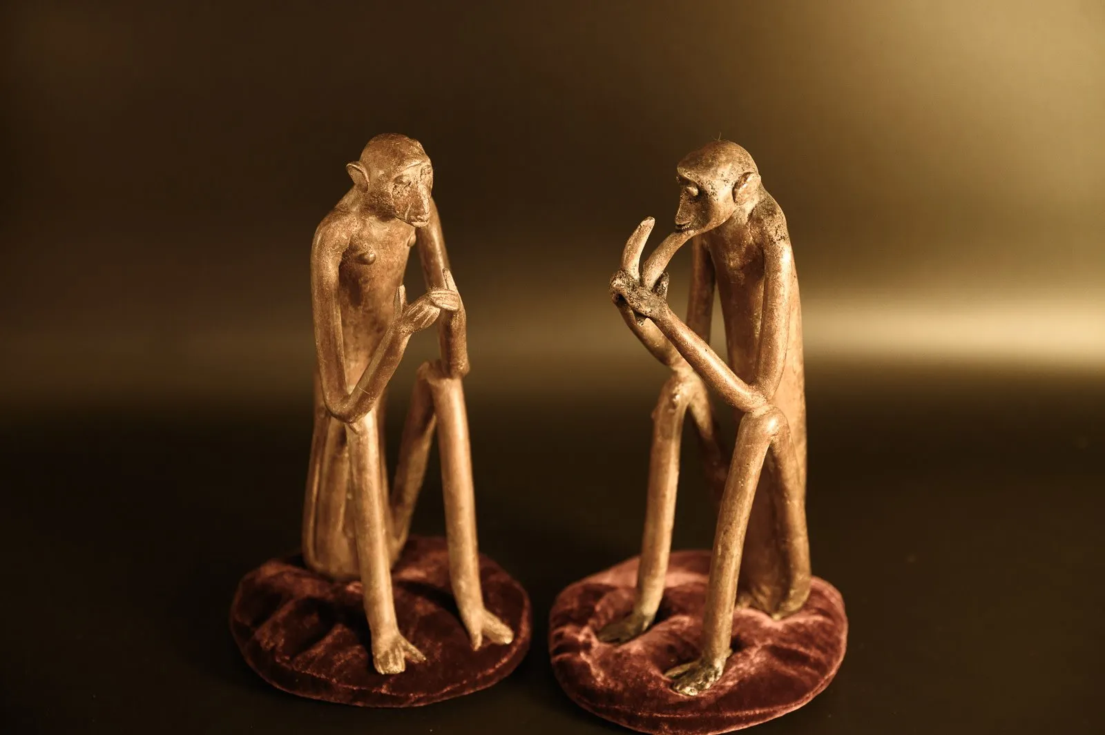 Vintage African Brass Monkey Pair, Ivory Coast
