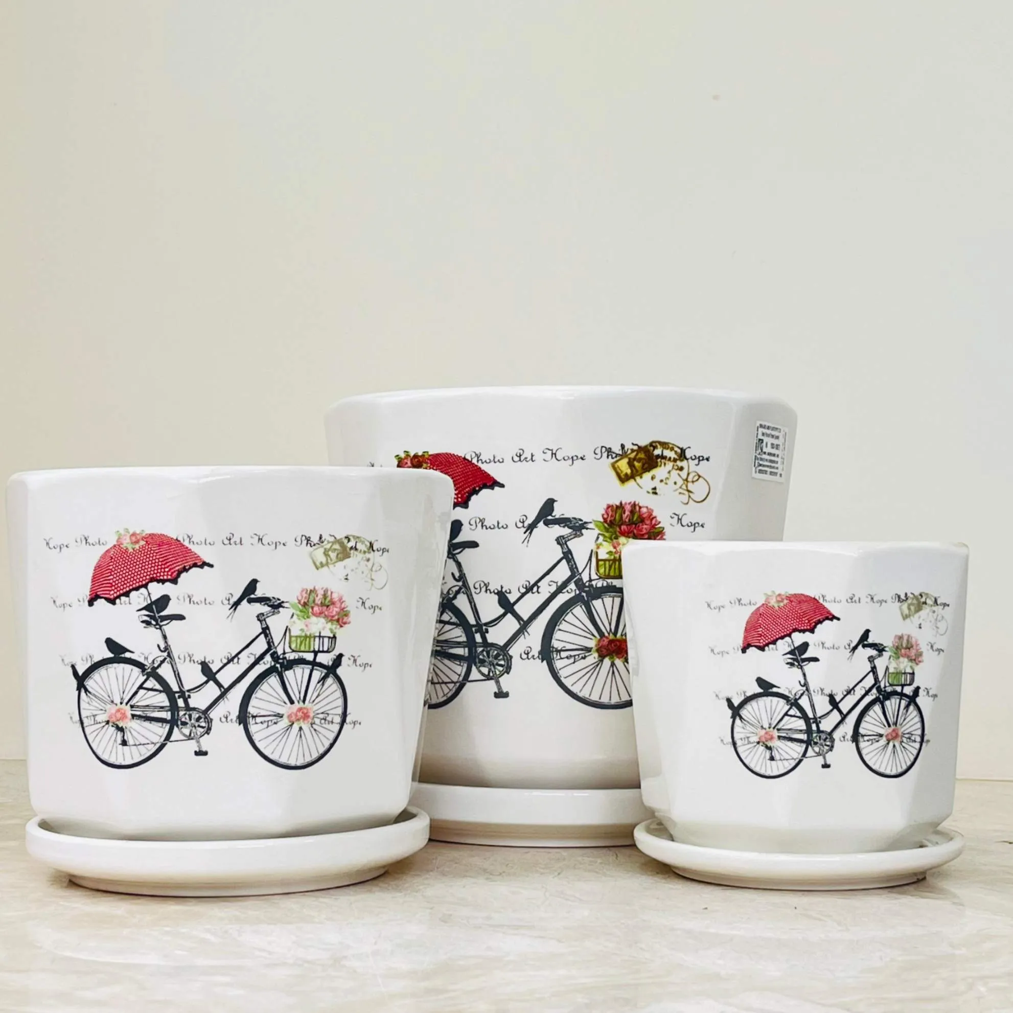 Vintage Bicycle Ceramic Planter Set Of 3