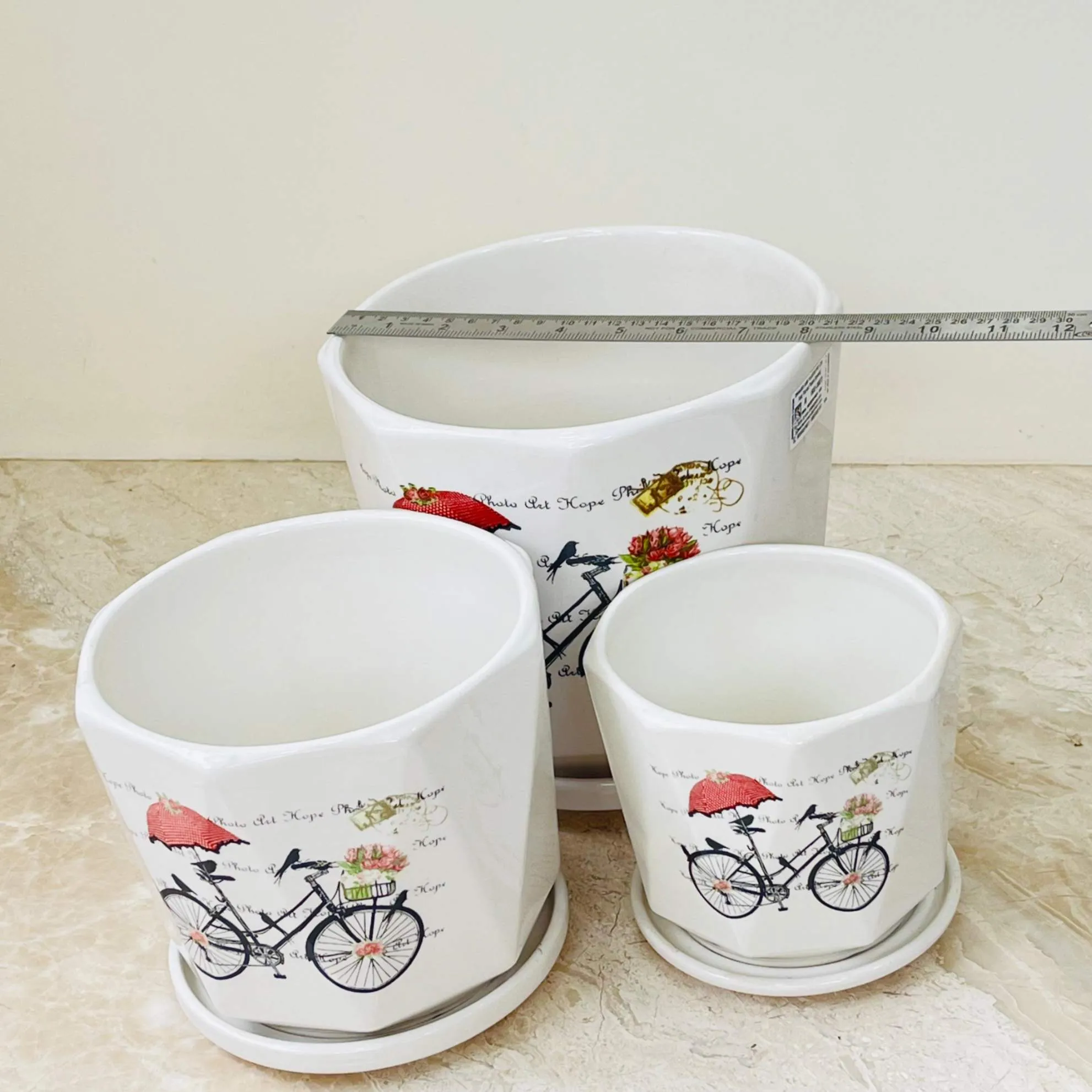 Vintage Bicycle Ceramic Planter Set Of 3