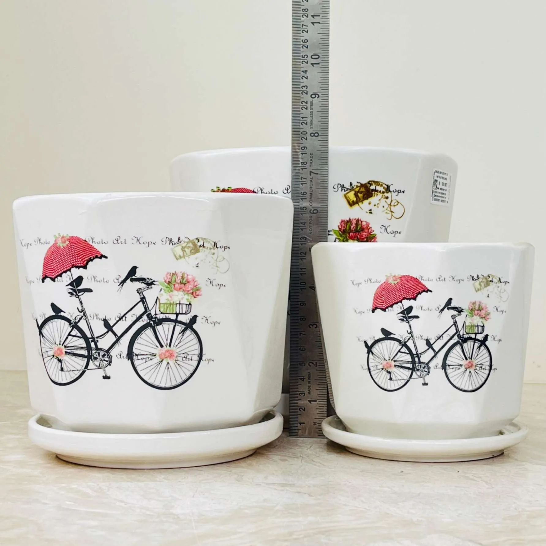 Vintage Bicycle Ceramic Planter Set Of 3