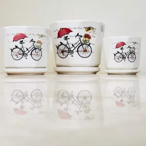 Vintage Bicycle Ceramic Planter Set Of 3