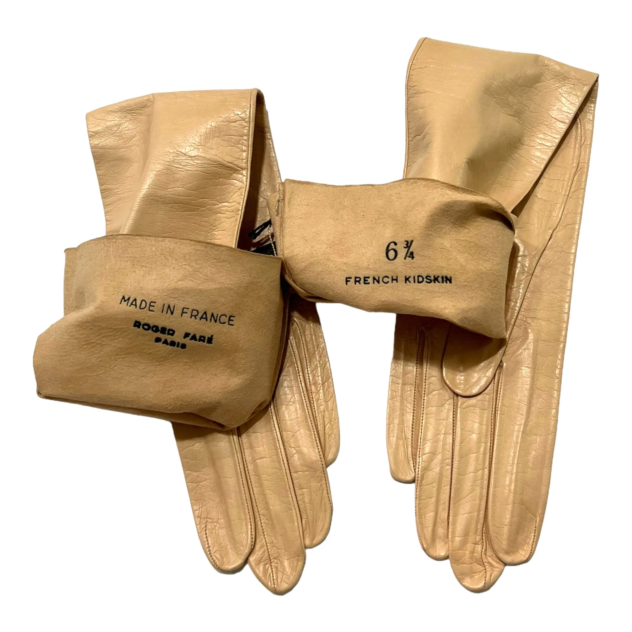 VINTAGE NEW ROGER FARE PARIS KIDSKIN LEATHER WOMEN'S GLOVES SIZES 6 3/4