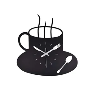 Wall Clocks Battery Operated Coffee Cup Wall Clock Art Deco Clock Wall Decoration Living Room Bedroom Black 48x48cm (Size : 38x38cm)