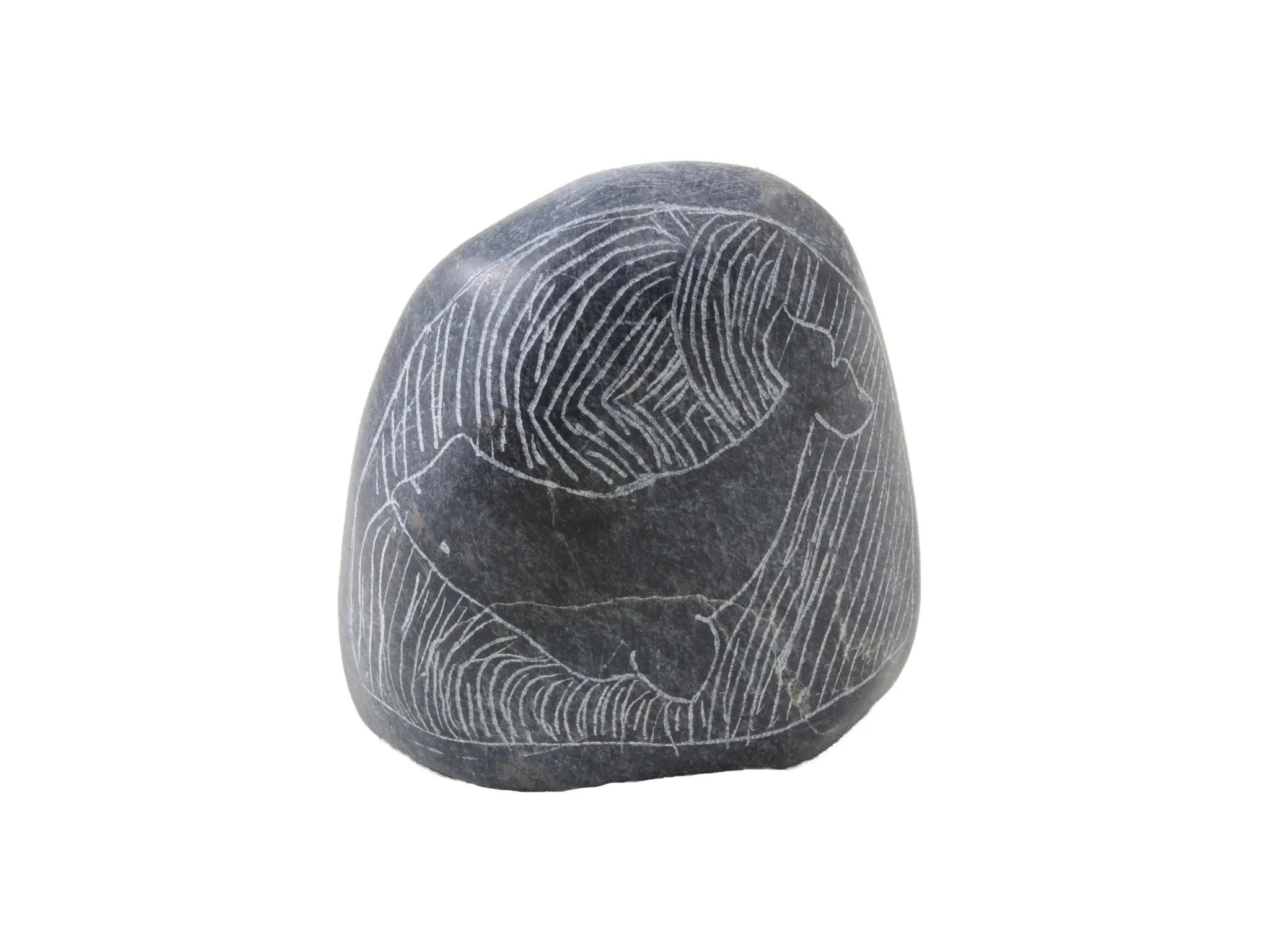 Whale soapstone etching by Artist Mosusie Usuituayuk