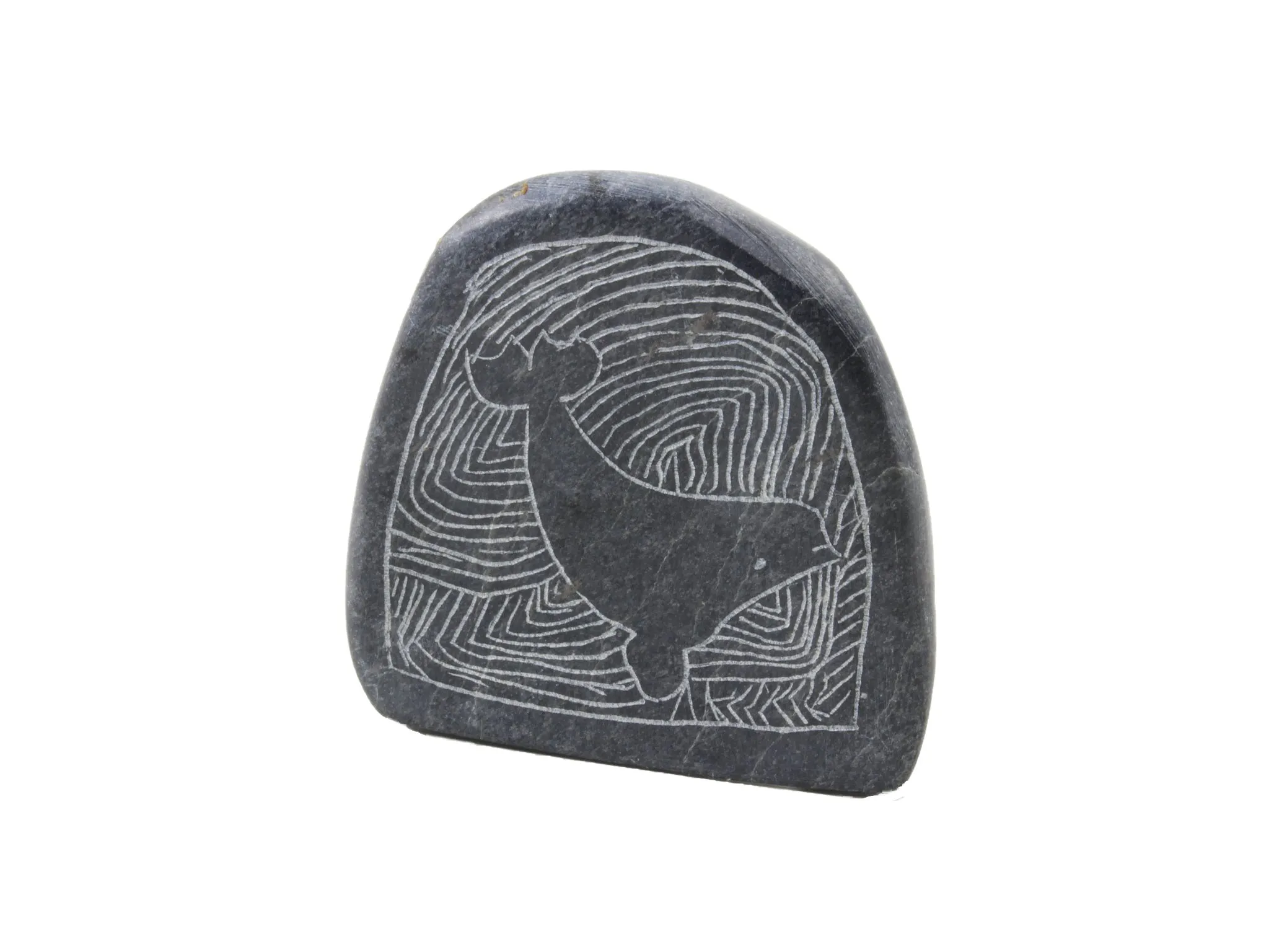 Whale soapstone etching by Artist Mosusie Usuituayuk