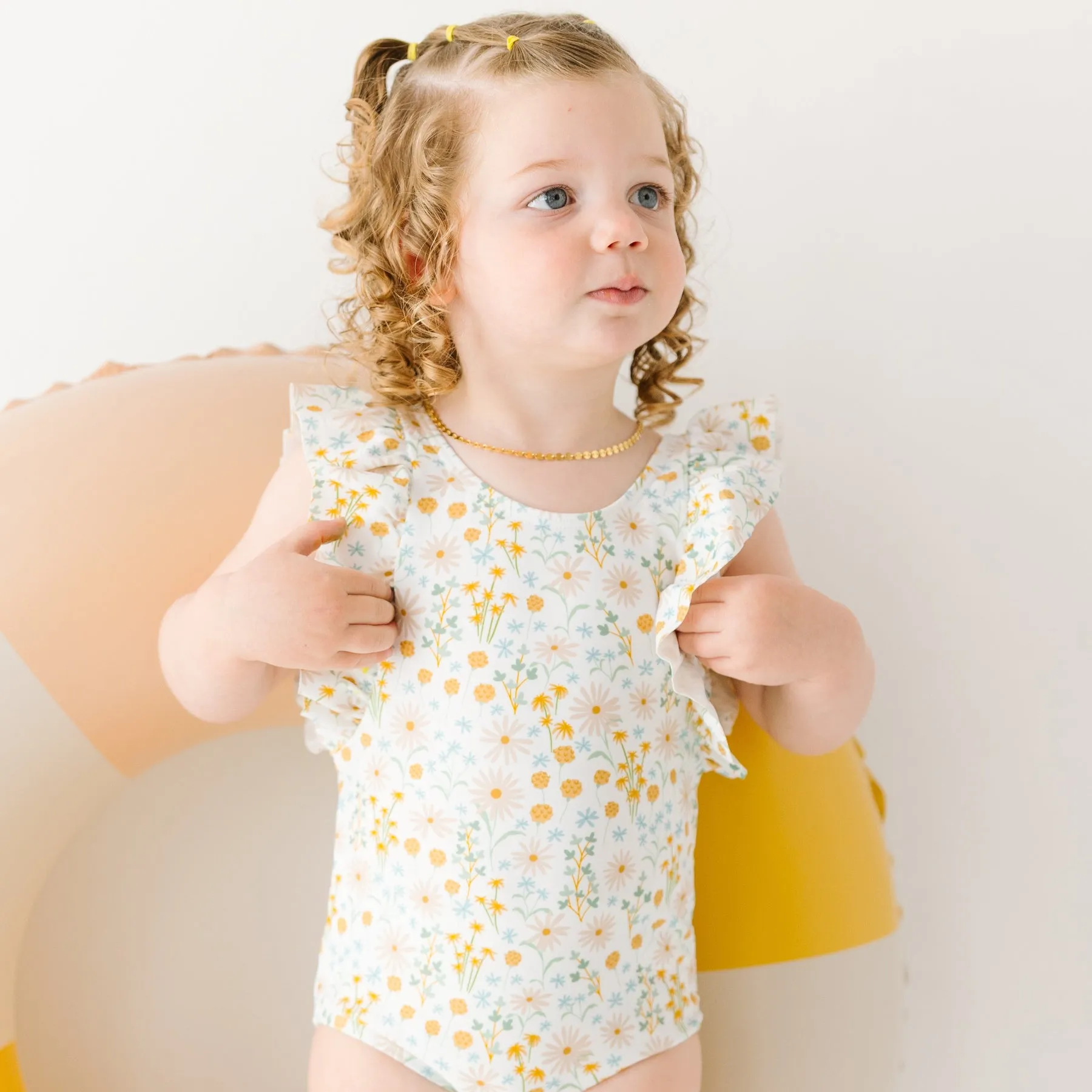 Whimsical Floral Ruffle Sleeves One-Piece Bathing Suit