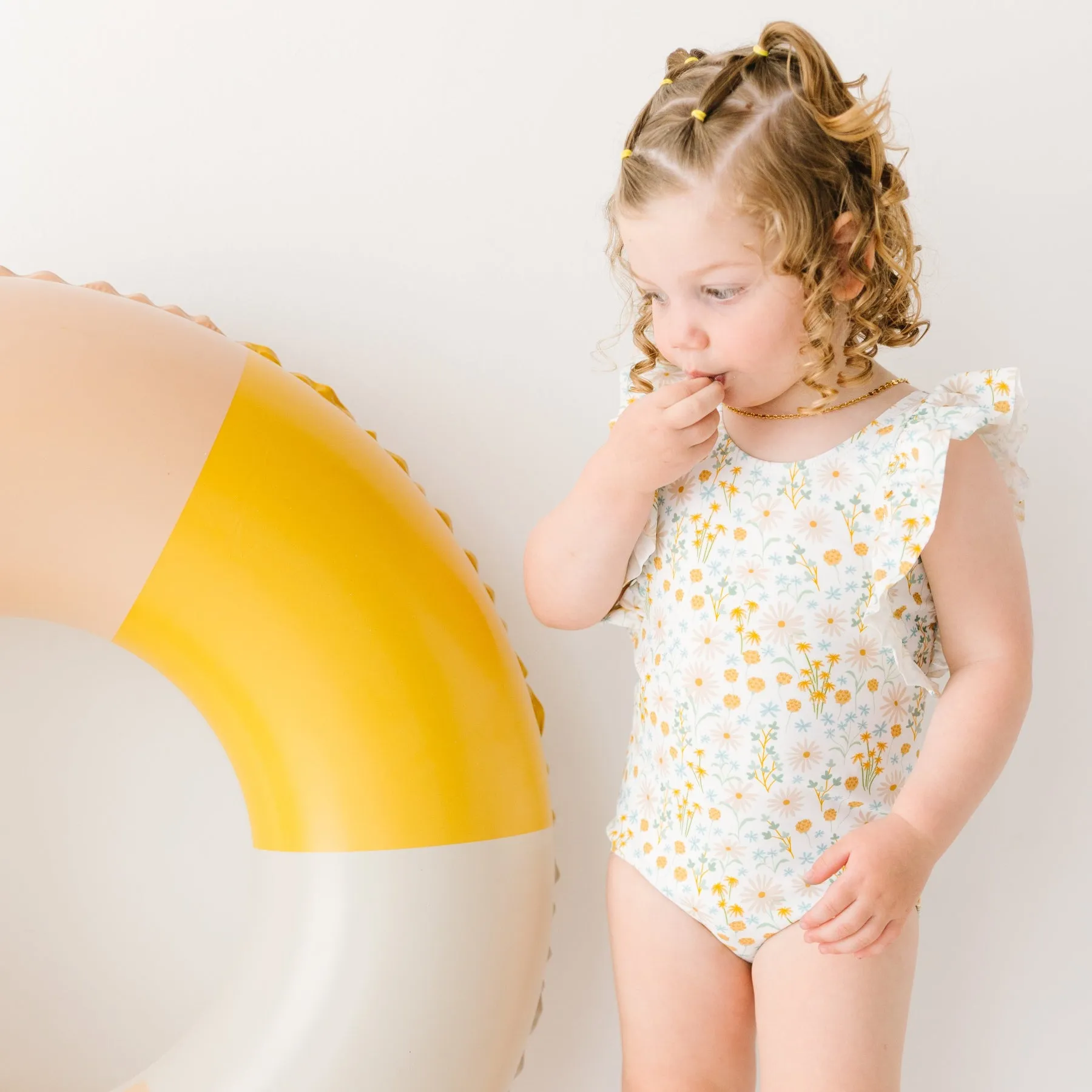Whimsical Floral Ruffle Sleeves One-Piece Bathing Suit