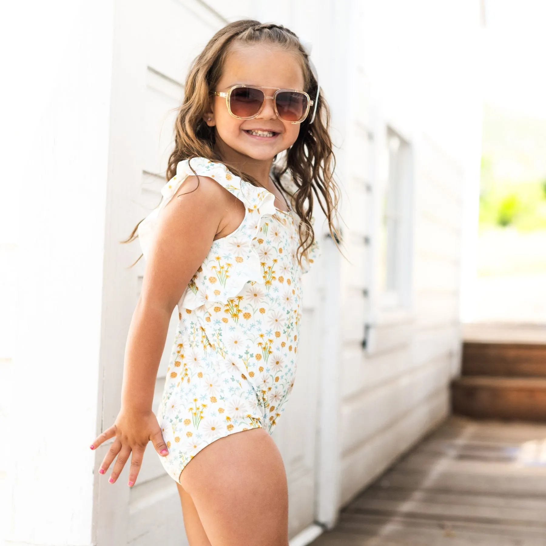 Whimsical Floral Ruffle Sleeves One-Piece Bathing Suit