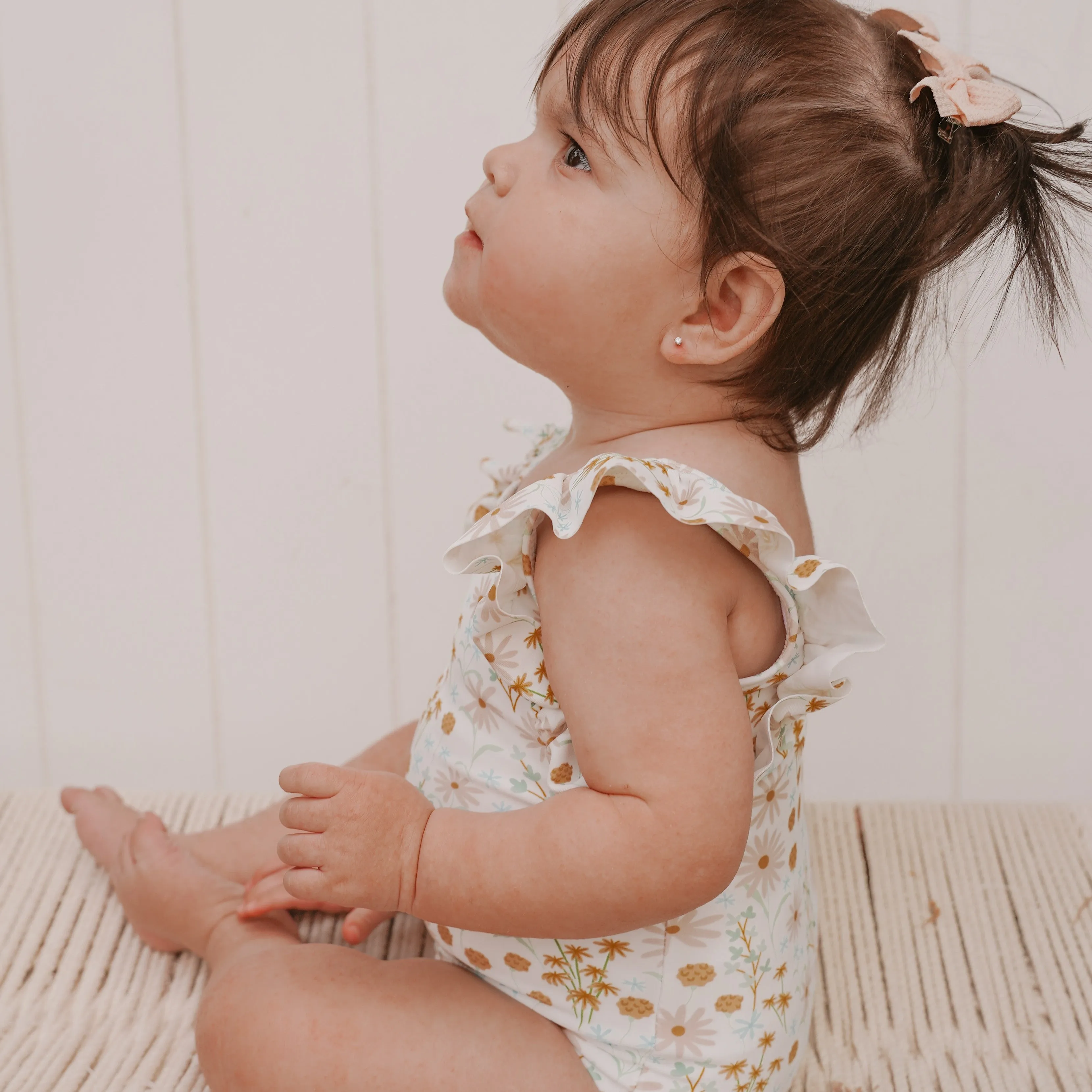 Whimsical Floral Ruffle Sleeves One-Piece Bathing Suit