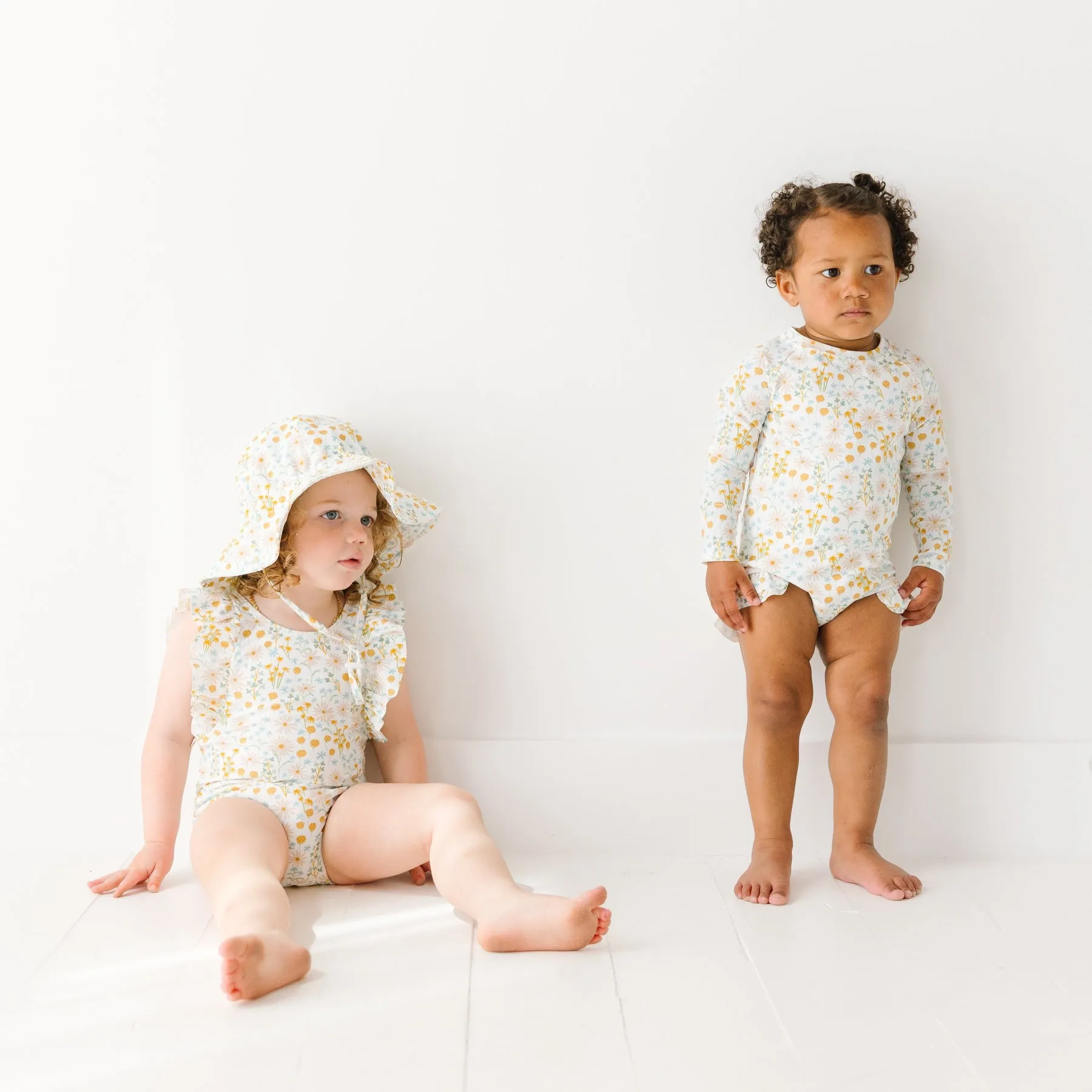 Whimsical Floral Ruffle Sleeves One-Piece Bathing Suit