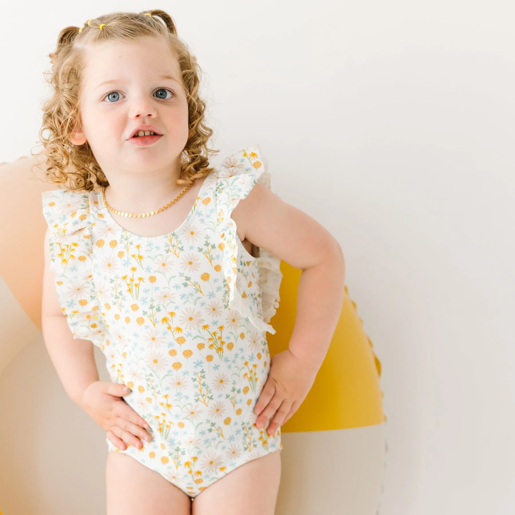 Whimsical Floral Ruffle Sleeves One-Piece Bathing Suit
